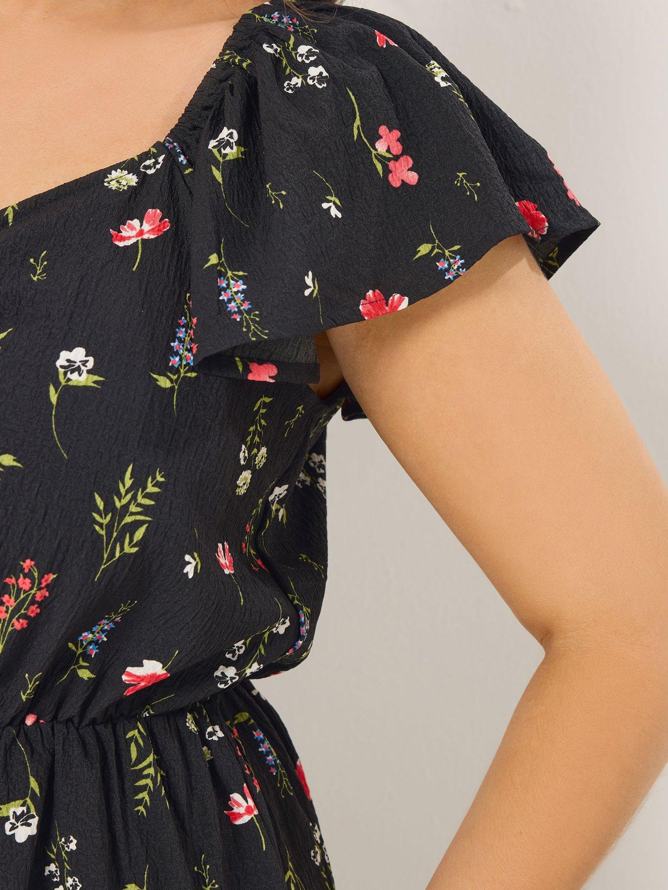 Image 4 of 5 of Yours Curve Ruched Flutter Midi Dress - Black