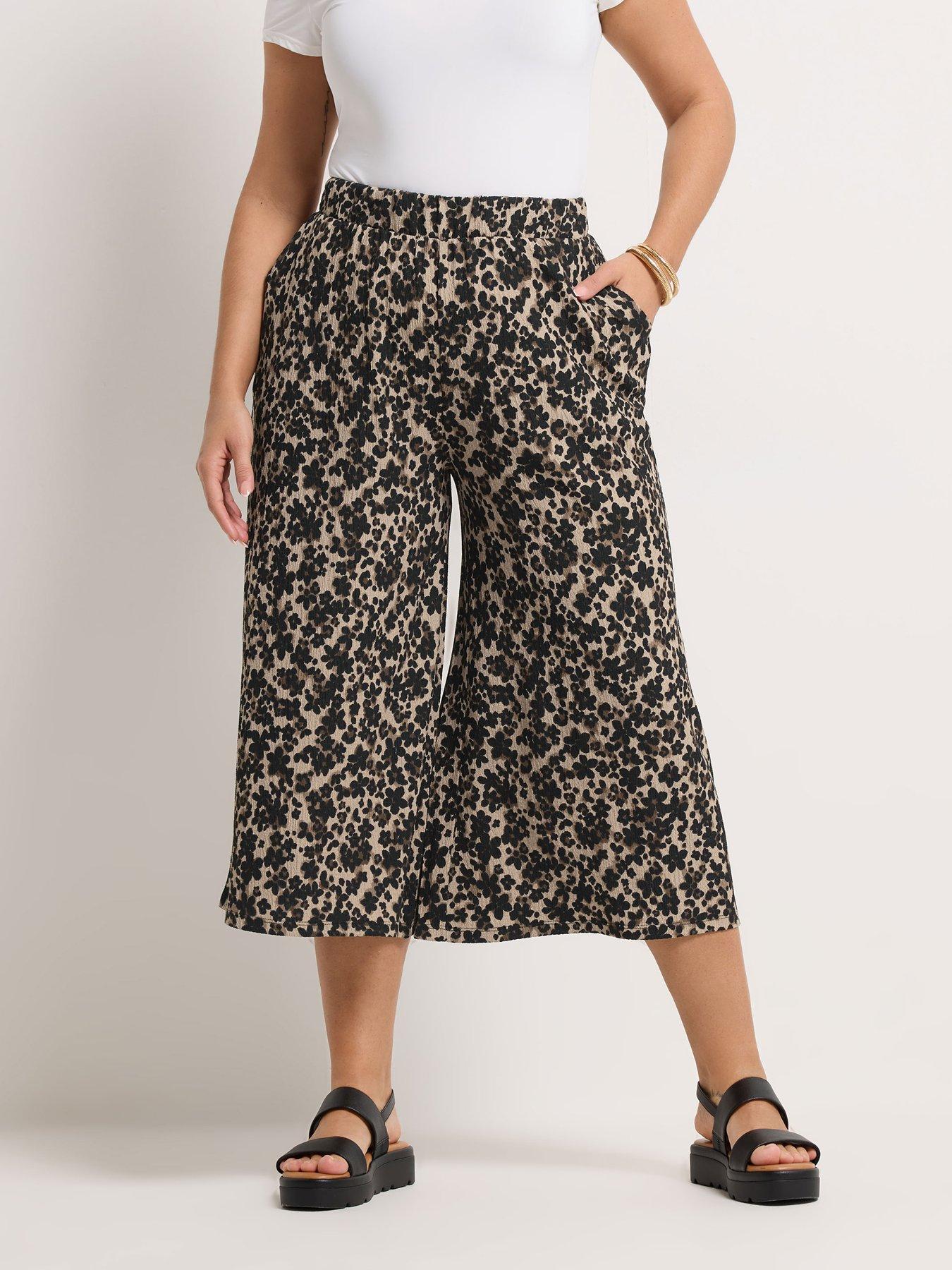 Yours Curve Leopard Printed Jersey Culottes - Brown