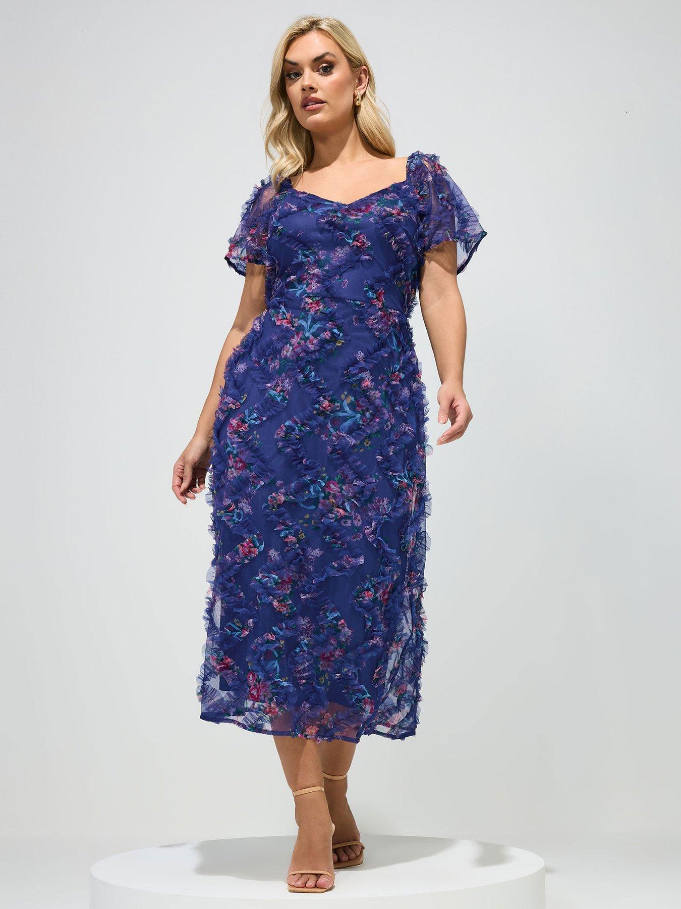 Yours Curve Floral Chevron Maxi Dress - Blue