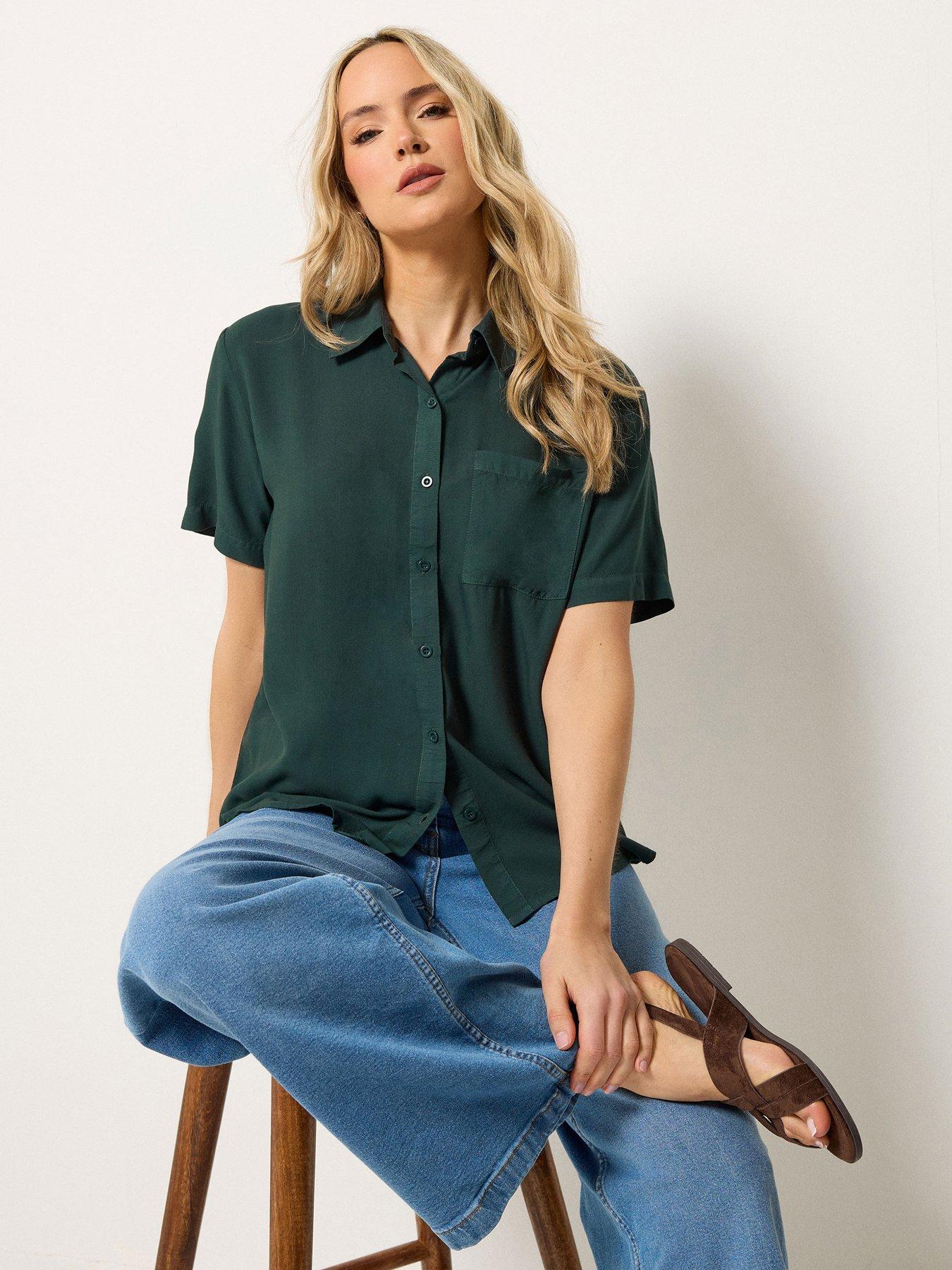 Image 1 of 5 of Long Tall Sally Acid Wash Pocket Shirt - Green