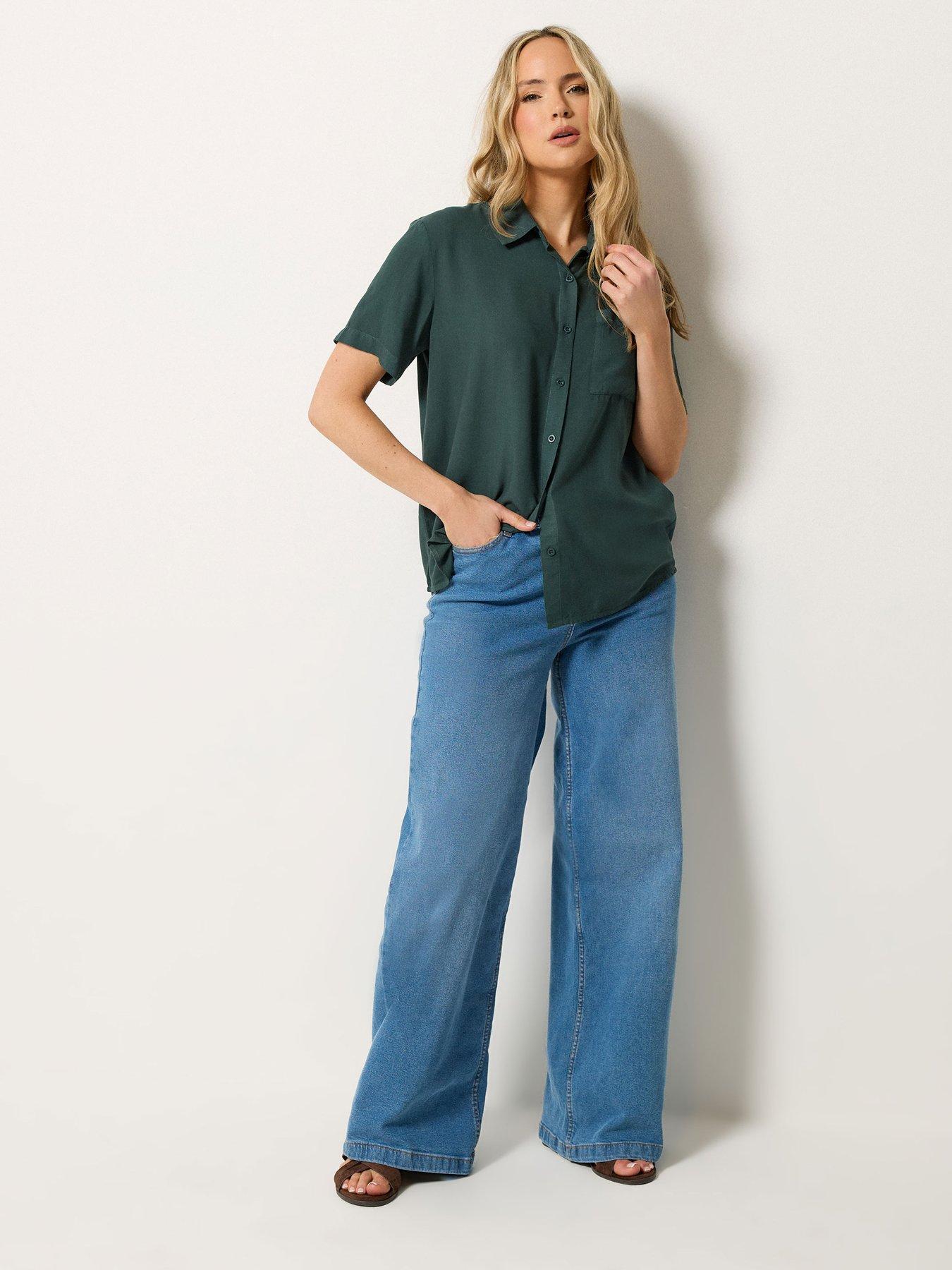 Image 3 of 5 of Long Tall Sally Acid Wash Pocket Shirt - Green