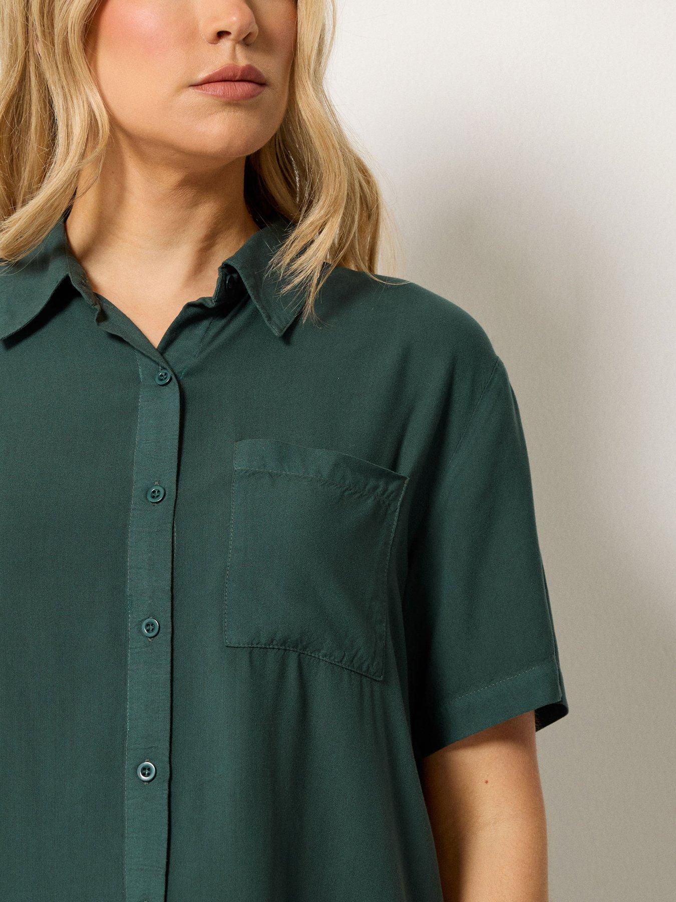 Image 4 of 5 of Long Tall Sally Acid Wash Pocket Shirt - Green