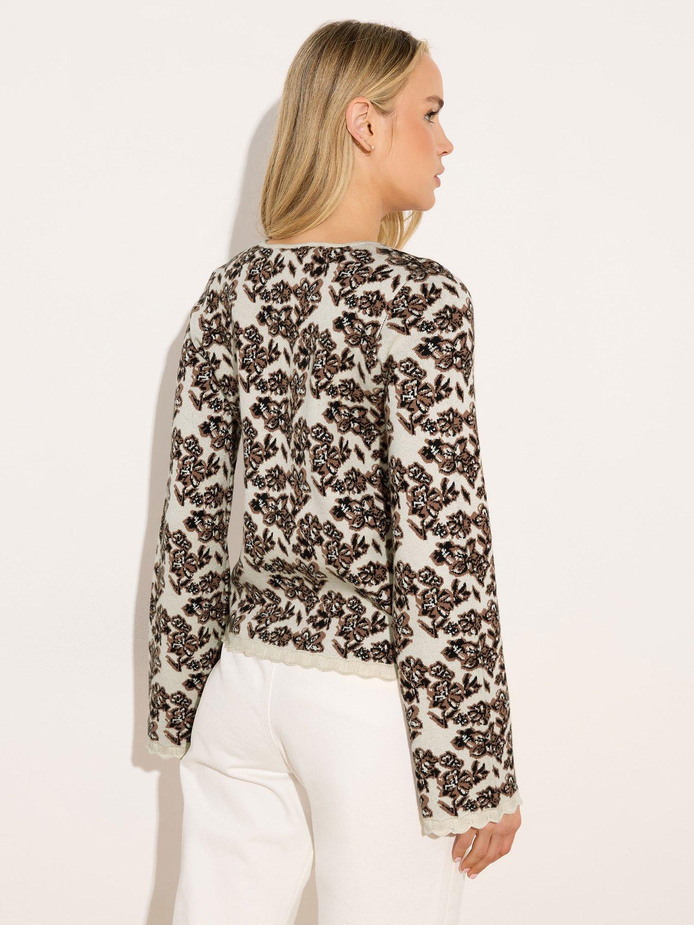 Image 2 of 5 of Long Tall Sally Floral Jacquard Cardigan - Cream