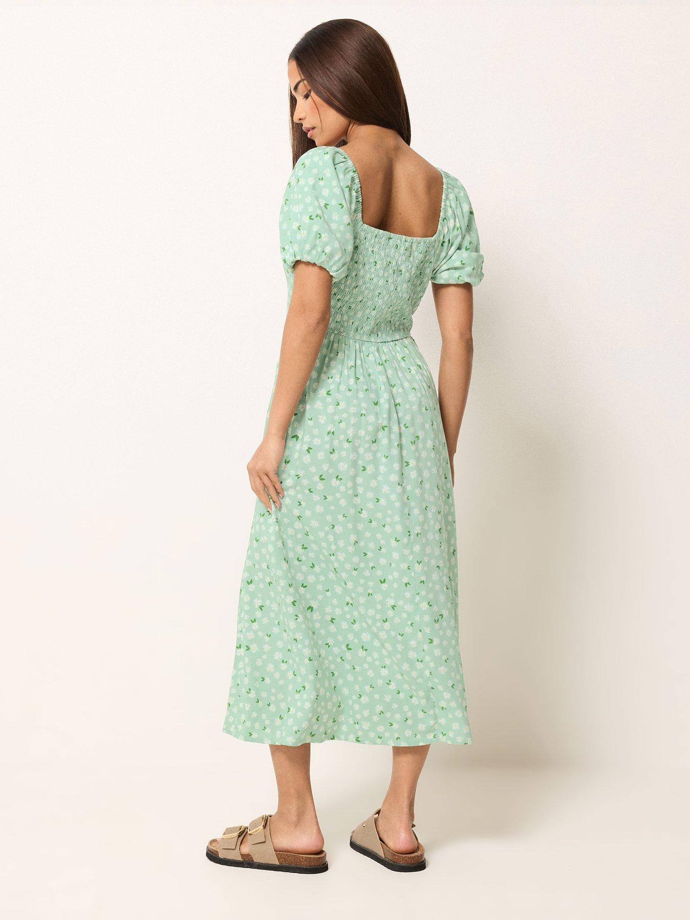 Image 2 of 5 of PixieGirl Petite Daisy Square Neck Puff Sleeve Midi Dress