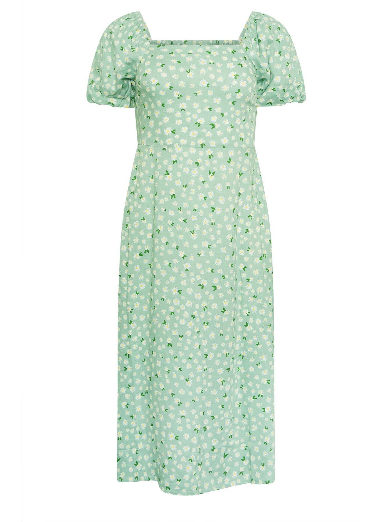 Image 5 of 5 of PixieGirl Petite Daisy Square Neck Puff Sleeve Midi Dress