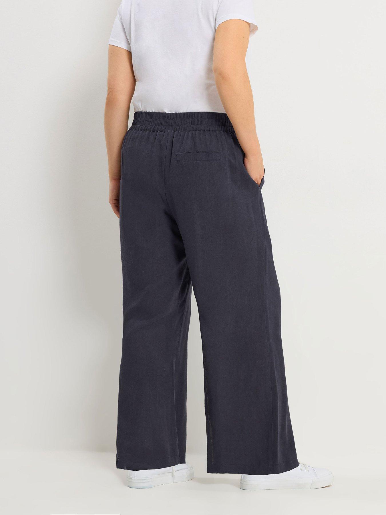 Image 2 of 5 of Yours Curve Linen Mix Pull On Wide Leg Trousers - Blue