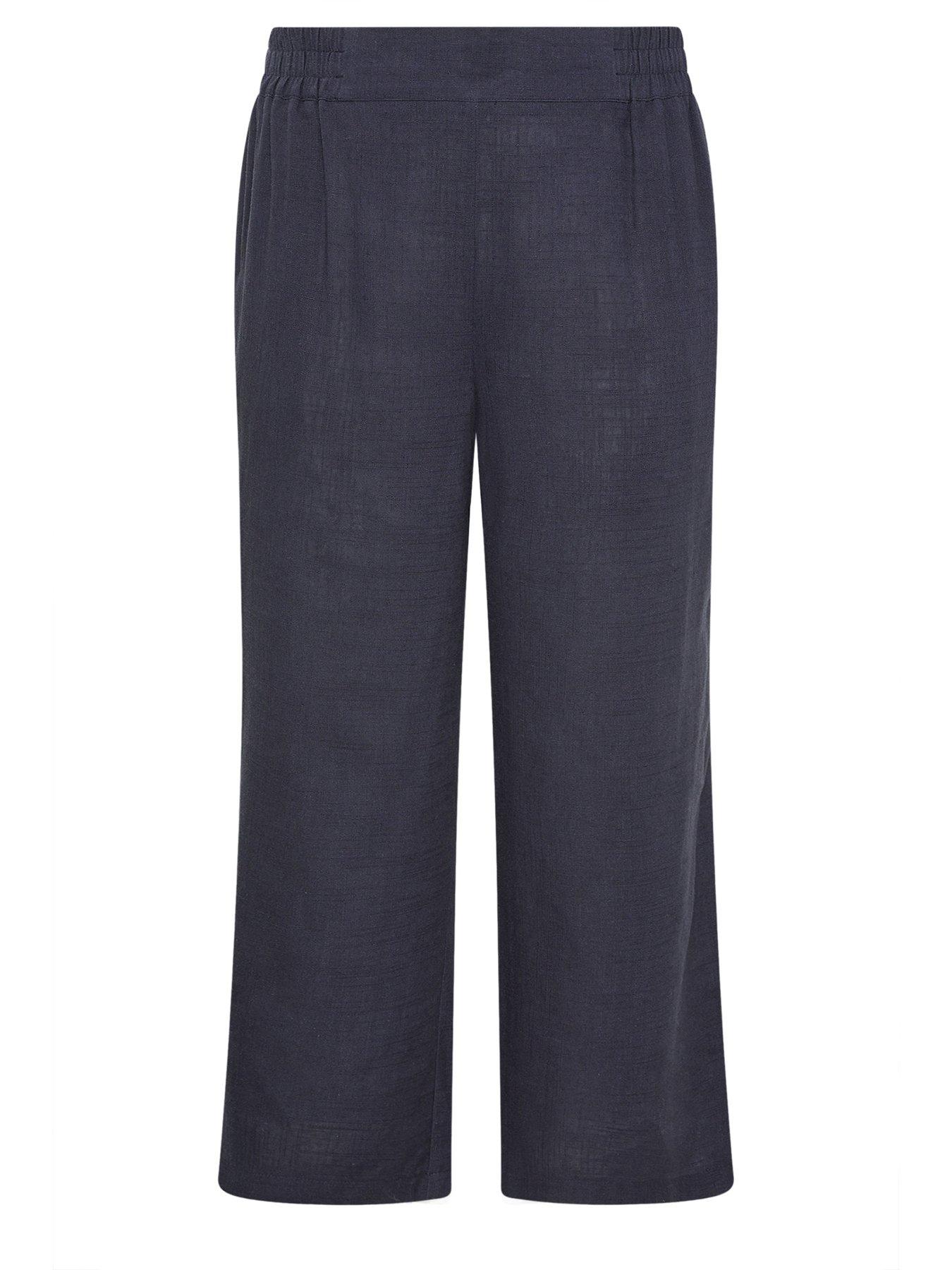 Image 5 of 5 of Yours Curve Linen Mix Pull On Wide Leg Trousers - Blue