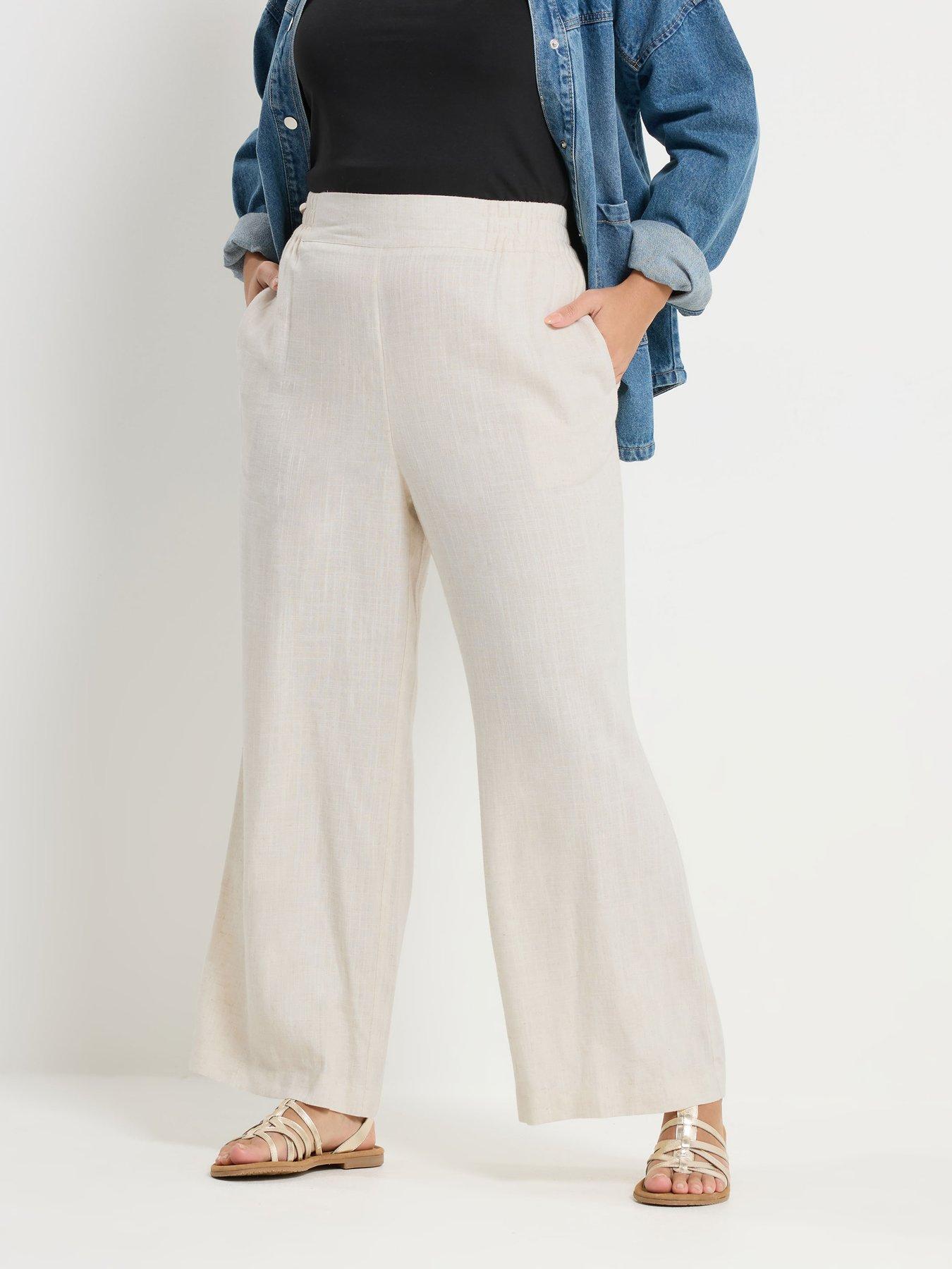 Image 1 of 5 of Yours Curve Linen Pull On Wide Leg Trousers