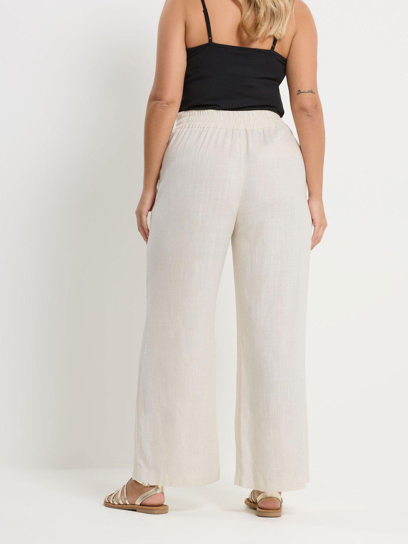 Image 2 of 5 of Yours Curve Linen Pull On Wide Leg Trousers