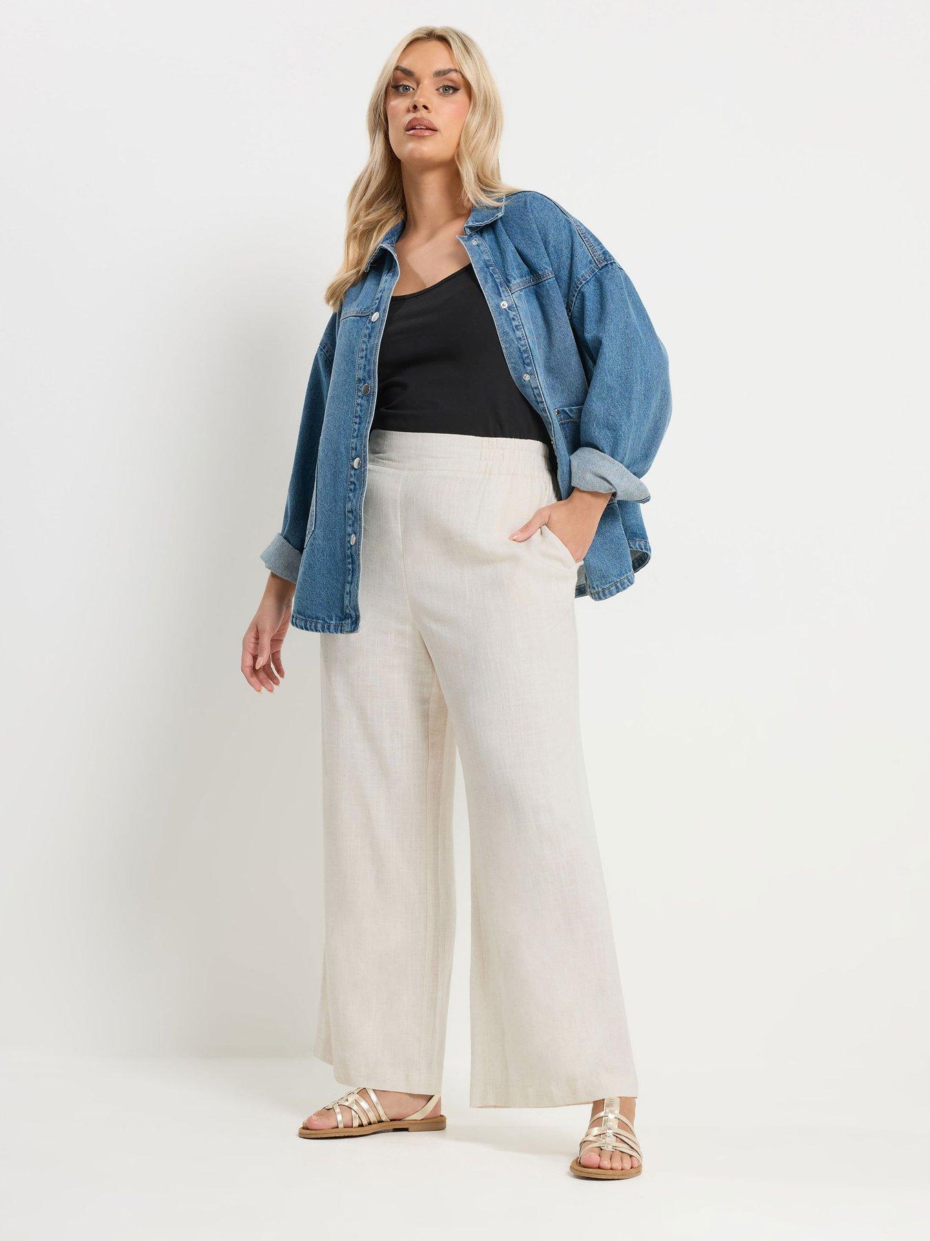Image 3 of 5 of Yours Curve Linen Pull On Wide Leg Trousers