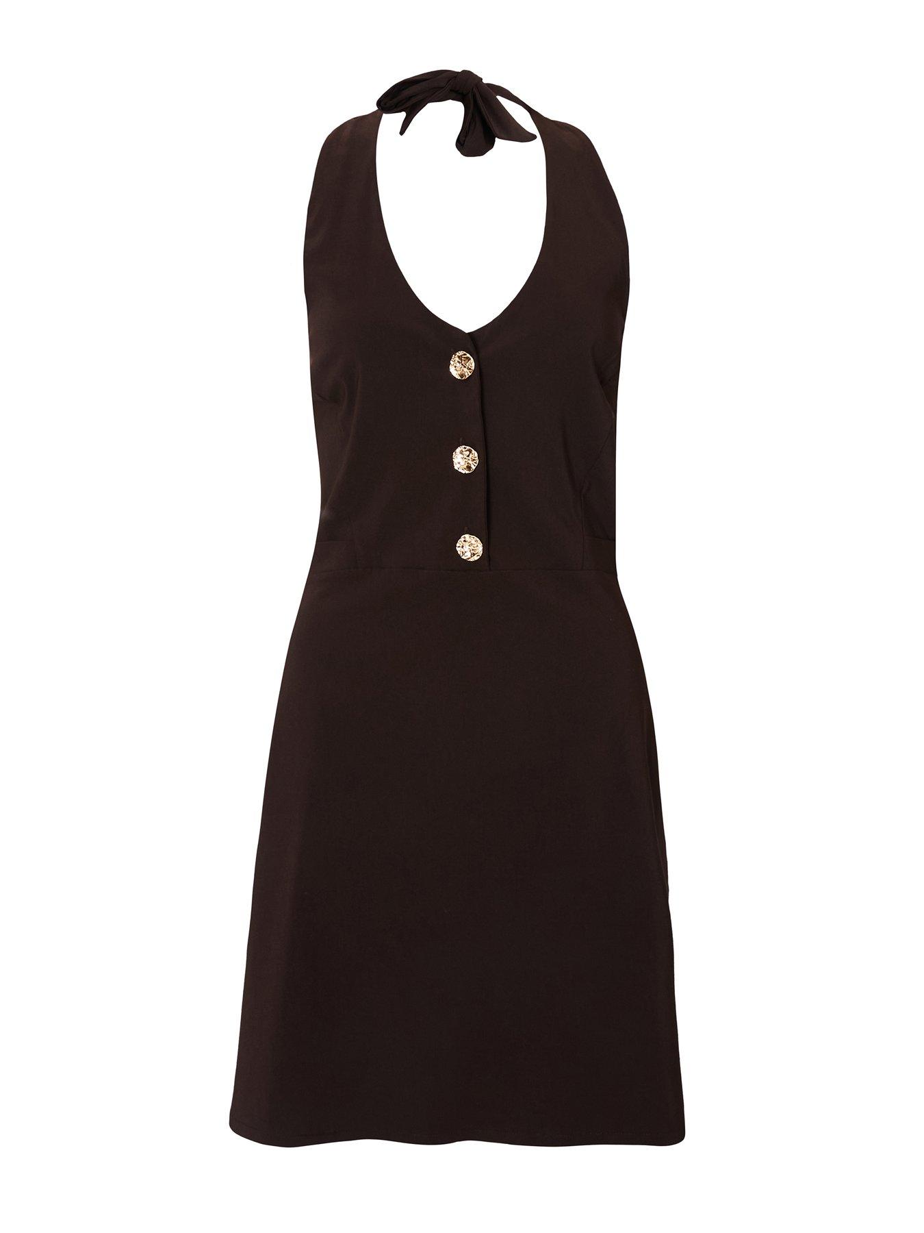 quiz halter neck dress Brown Button Front Mini Knitwear