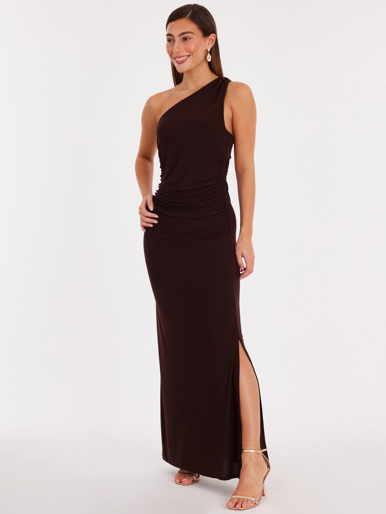 Quiz Brown Twisted One Shoulder Maxi Dress