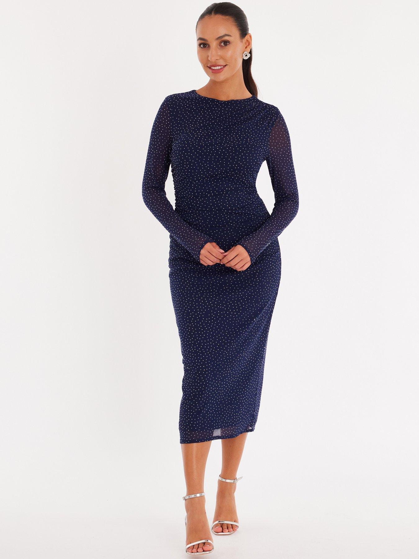 Quiz Petite Navy Mesh Diamante Midaxi Dress