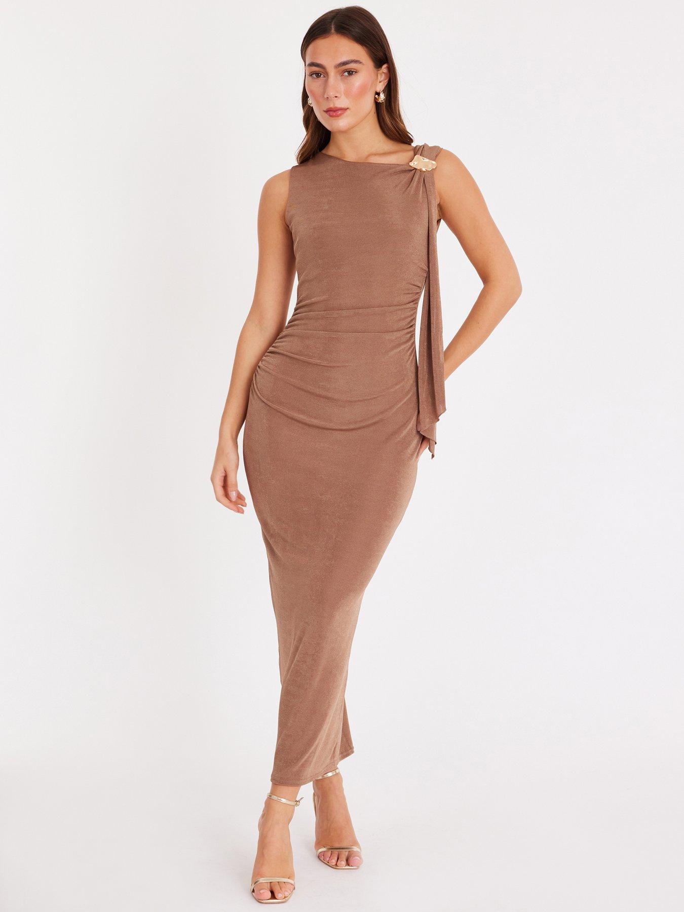 Quiz Stone One Shoulder Sash Detail Midaxi Dress