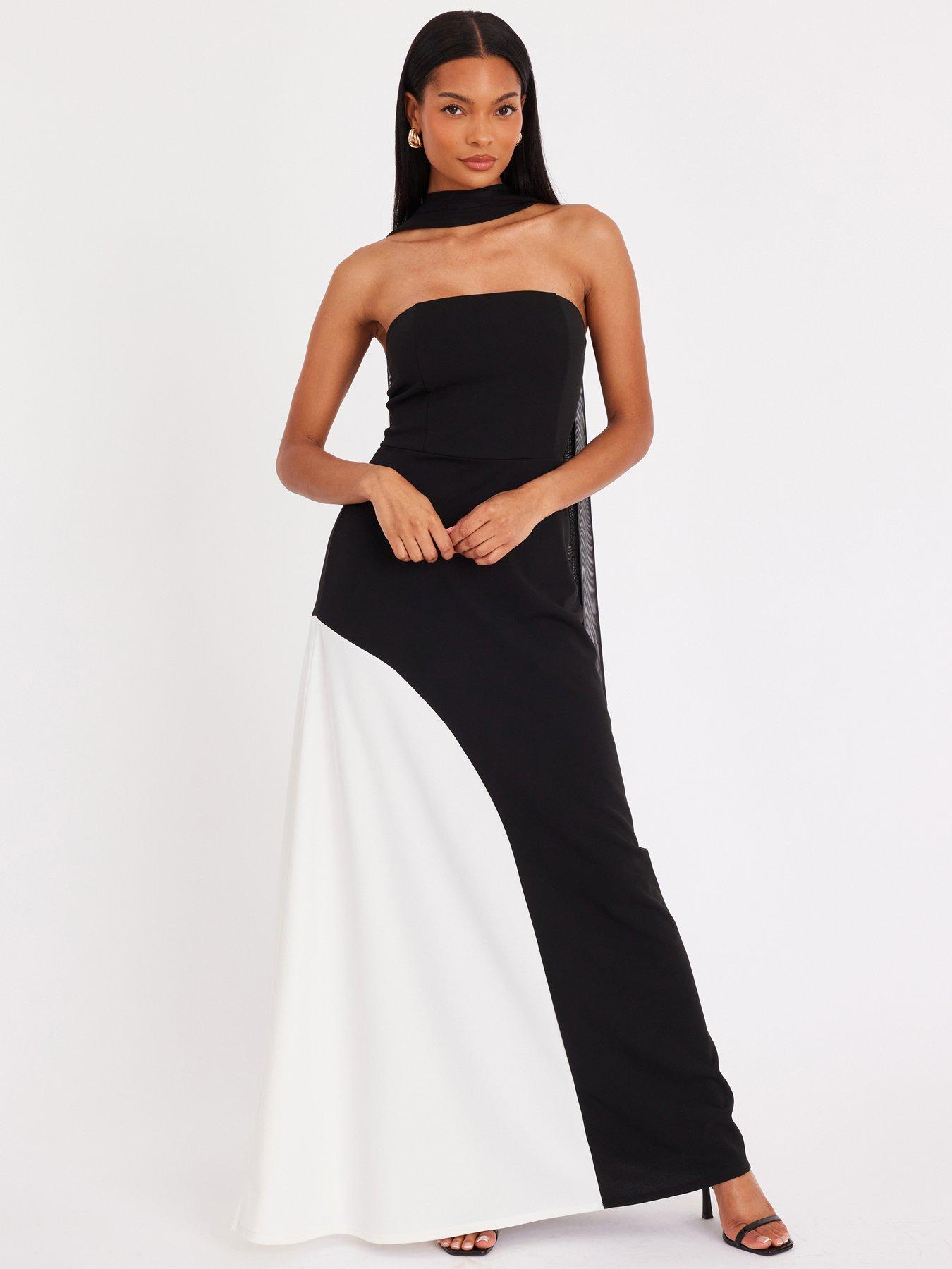Image 1 of 6 of Quiz Black Contrast Scarf Detail Maxi Dress