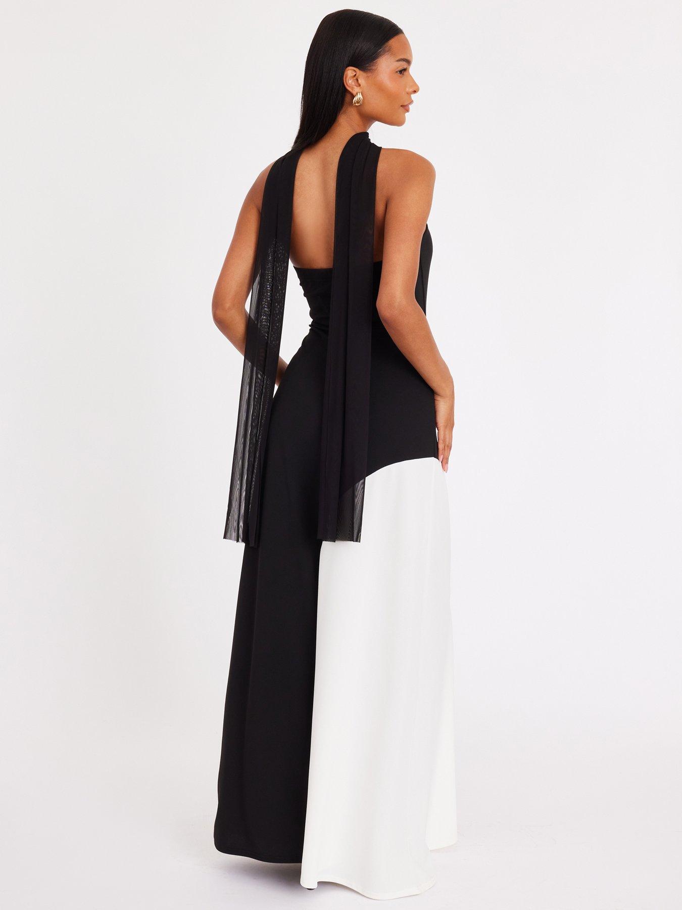 Image 2 of 6 of Quiz Black Contrast Scarf Detail Maxi Dress