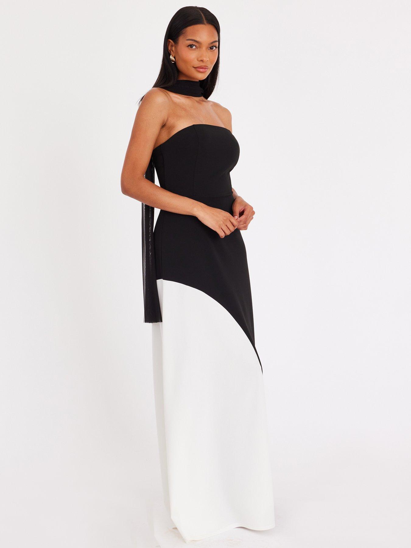Image 3 of 6 of Quiz Black Contrast Scarf Detail Maxi Dress