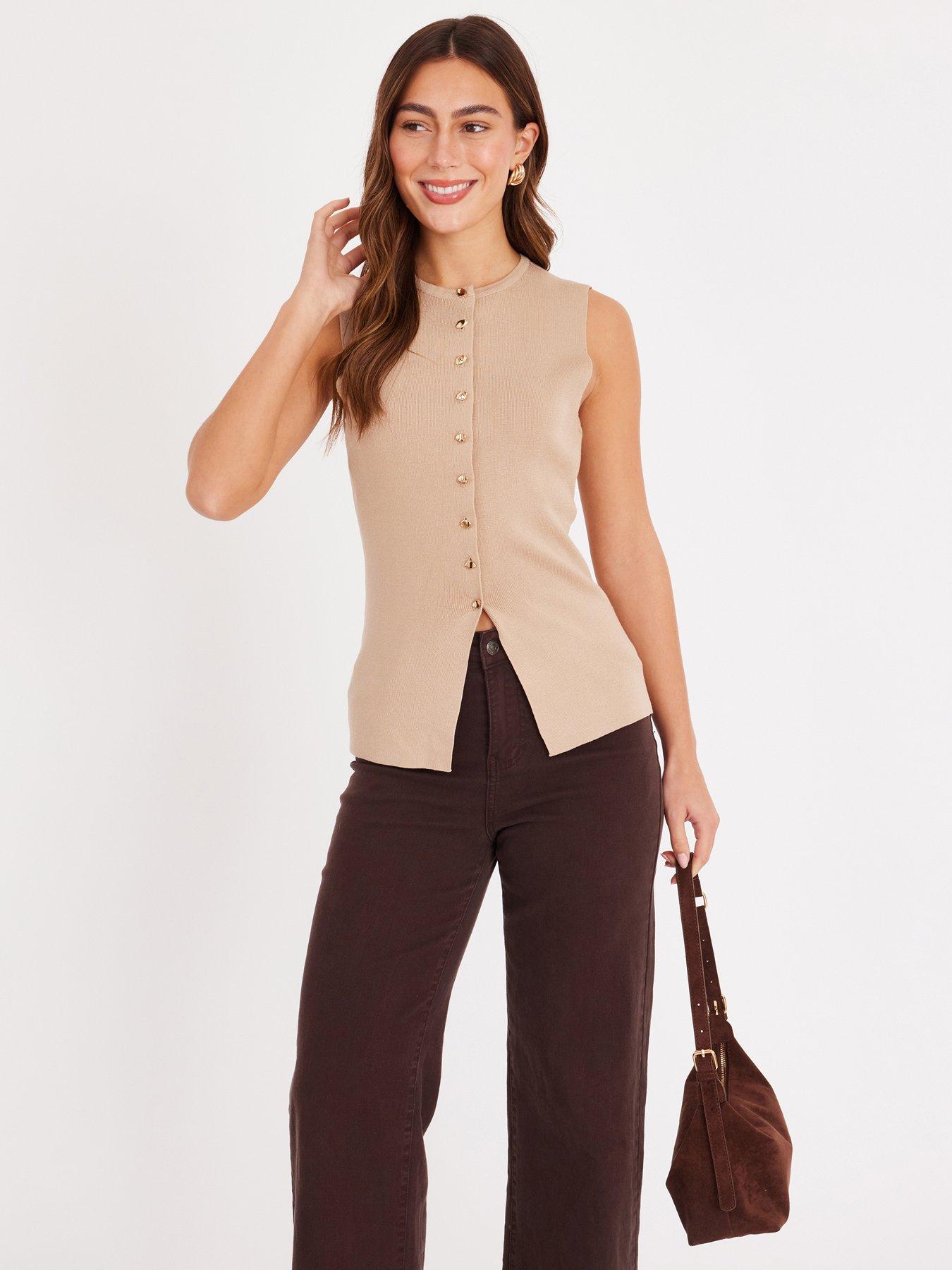 Quiz Stone Knitted Button Front Top