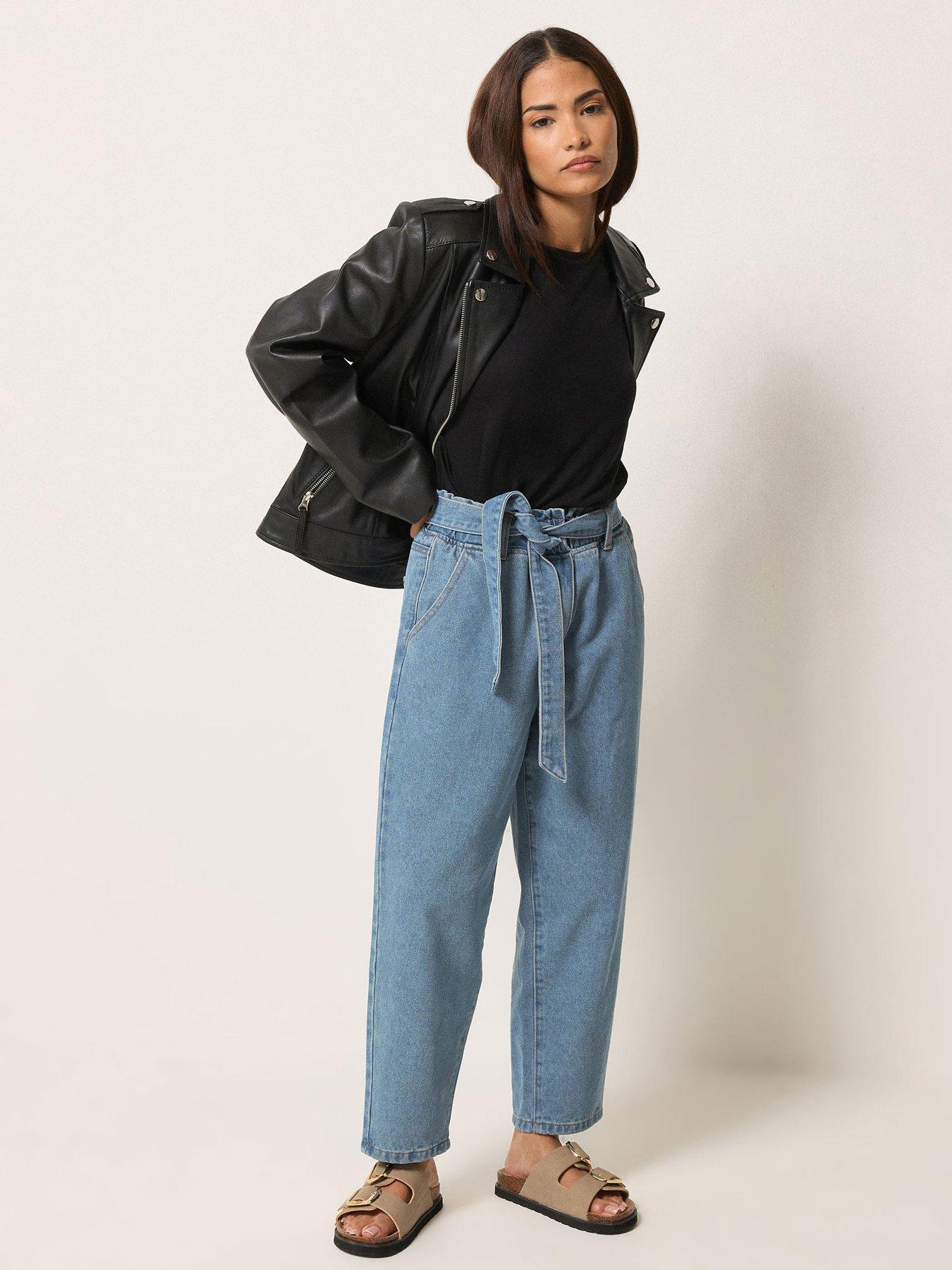Image 1 of 4 of PixieGirl Petite Belt Paperbag Barrel Jeans