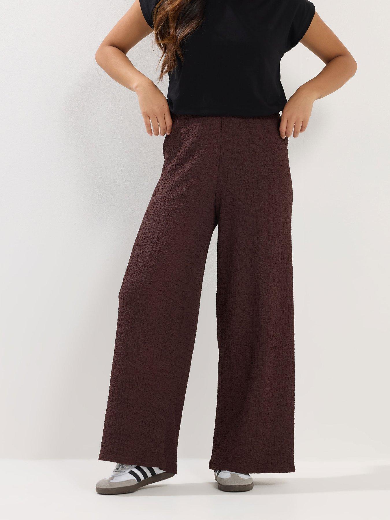 Image 1 of 5 of PixieGirl Petite Textured Wide Leg Trouser - Brown