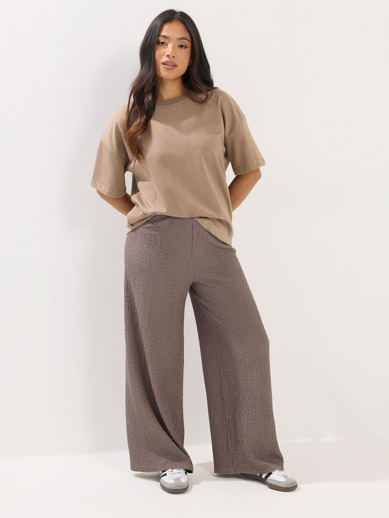 Image 3 of 5 of PixieGirl Petite Textured Wide Leg Trouser - Brown