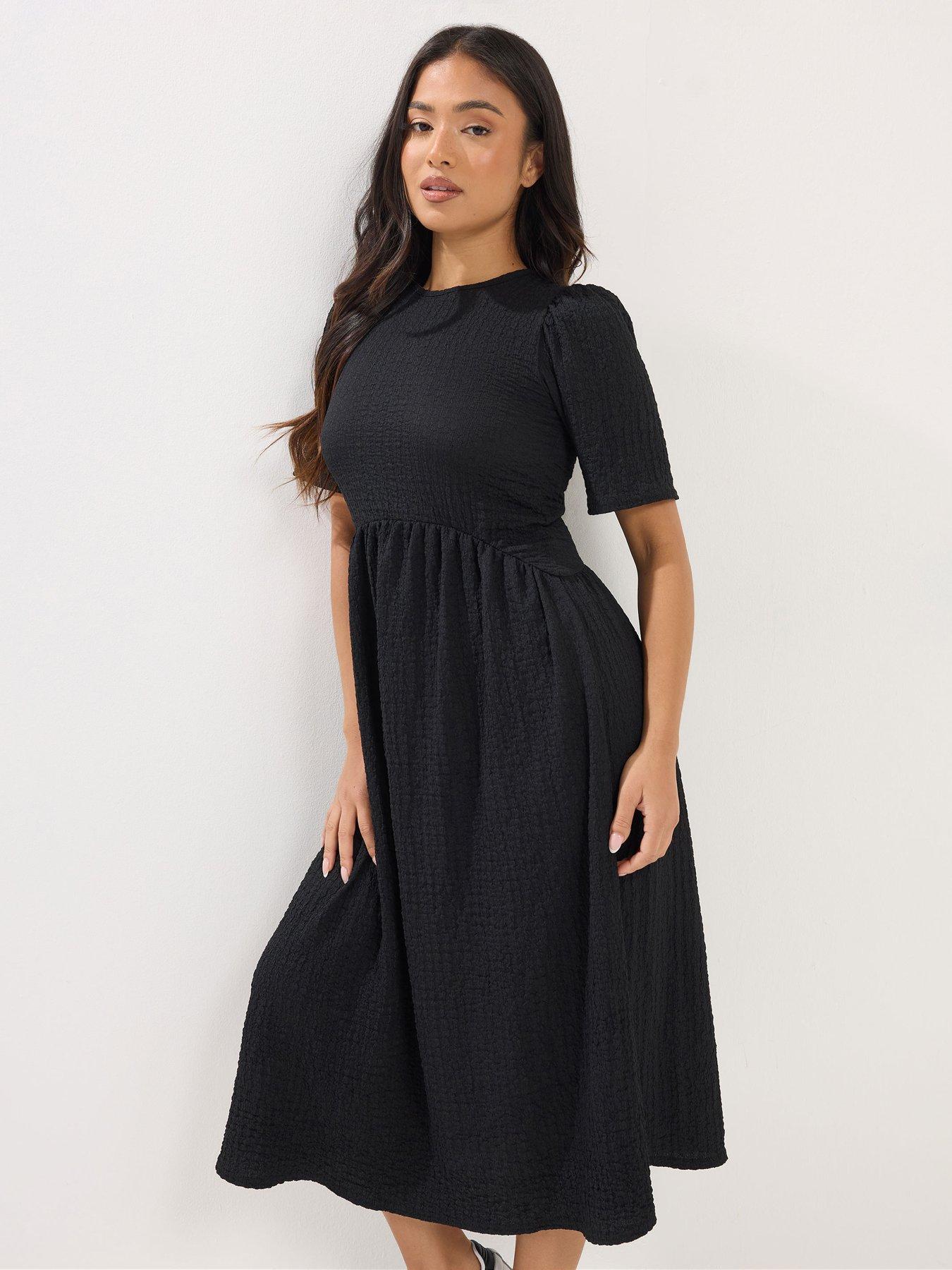 PixieGirl Petite Textured Midi Dress - Black