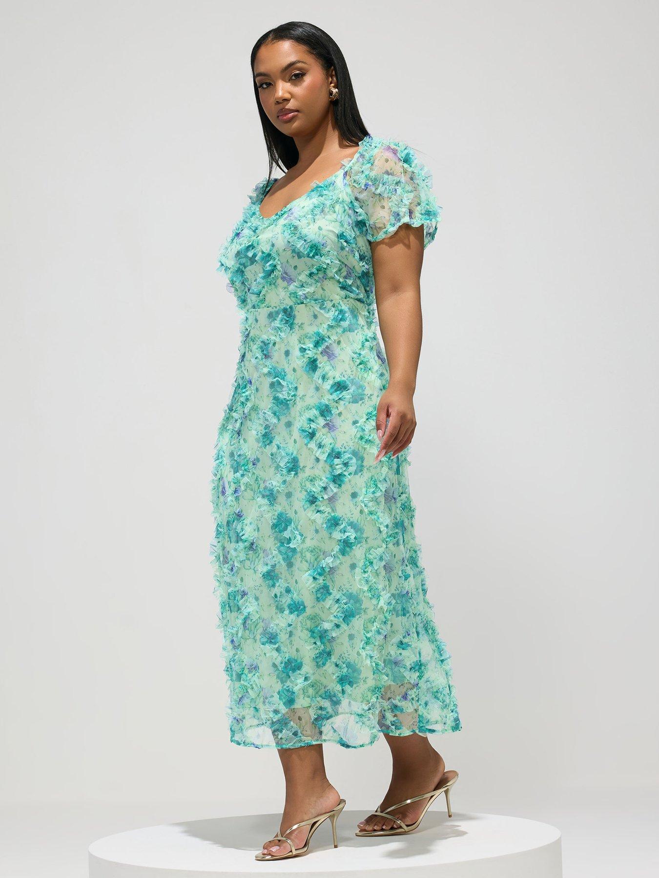 Yours Curve Floral Chevron Maxi Dress - Green