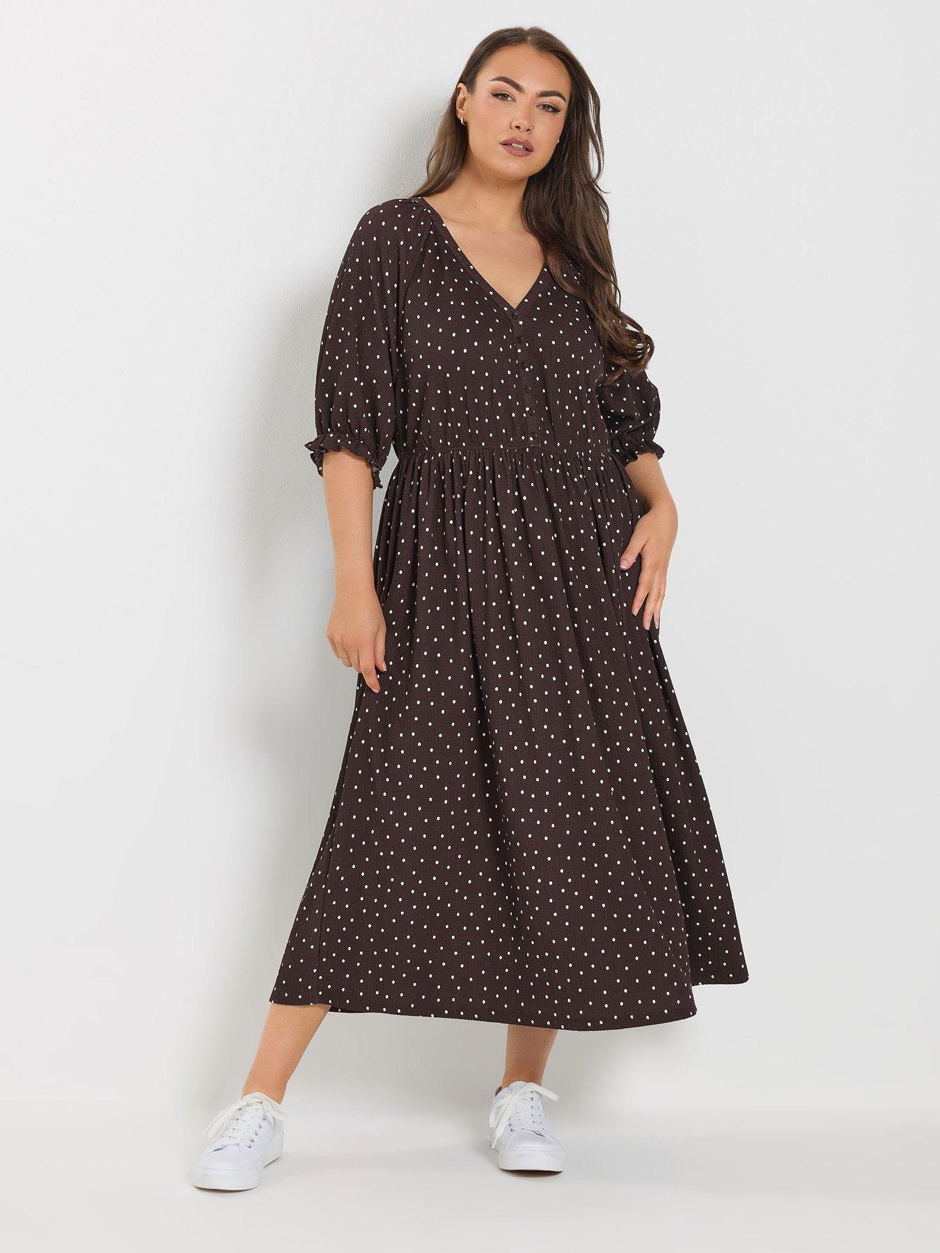 Yours Curve Raglan Prairie Dress - Brown