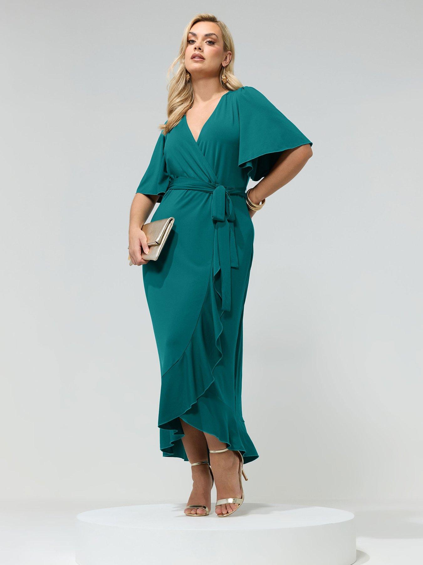 Yours Curve Wrap Ruffle Maxi Dress - Green
