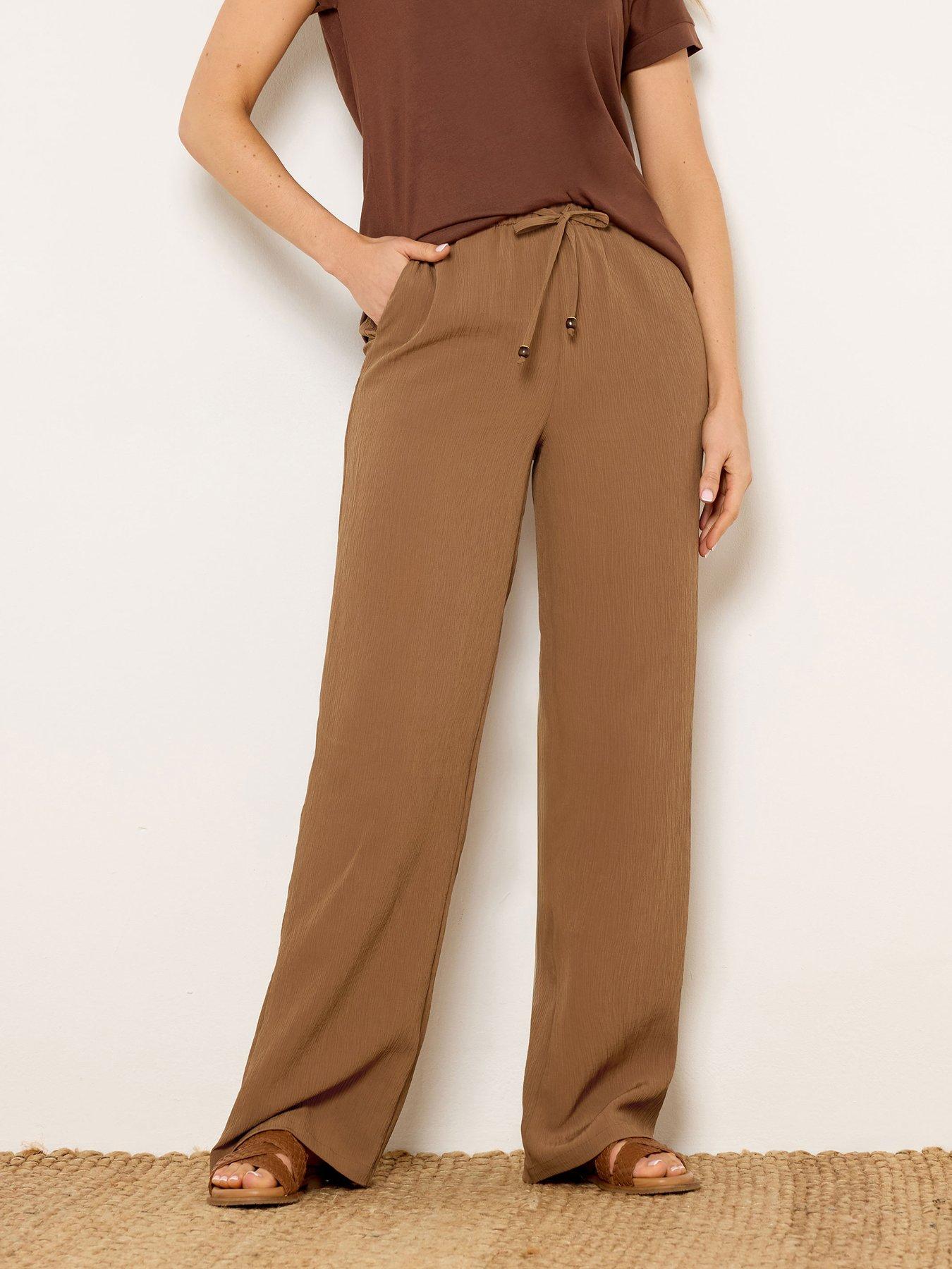 Long Tall Sally Textured Wide Leg Trousers 34" - Brown