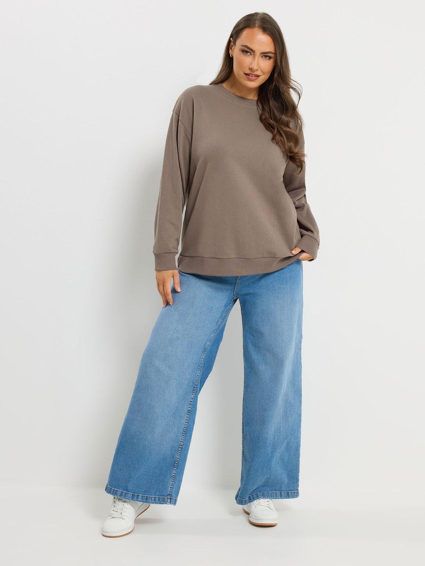 Image 3 of 6 of Yours Curve 2 Pack Crew Neck Sweatshirts - Brown