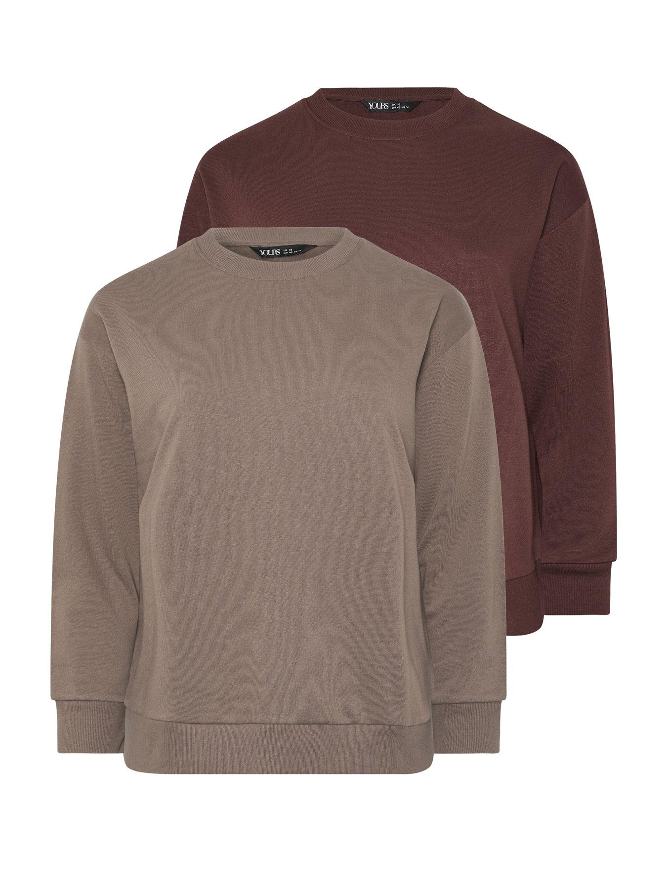 Image 6 of 6 of Yours Curve 2 Pack Crew Neck Sweatshirts - Brown