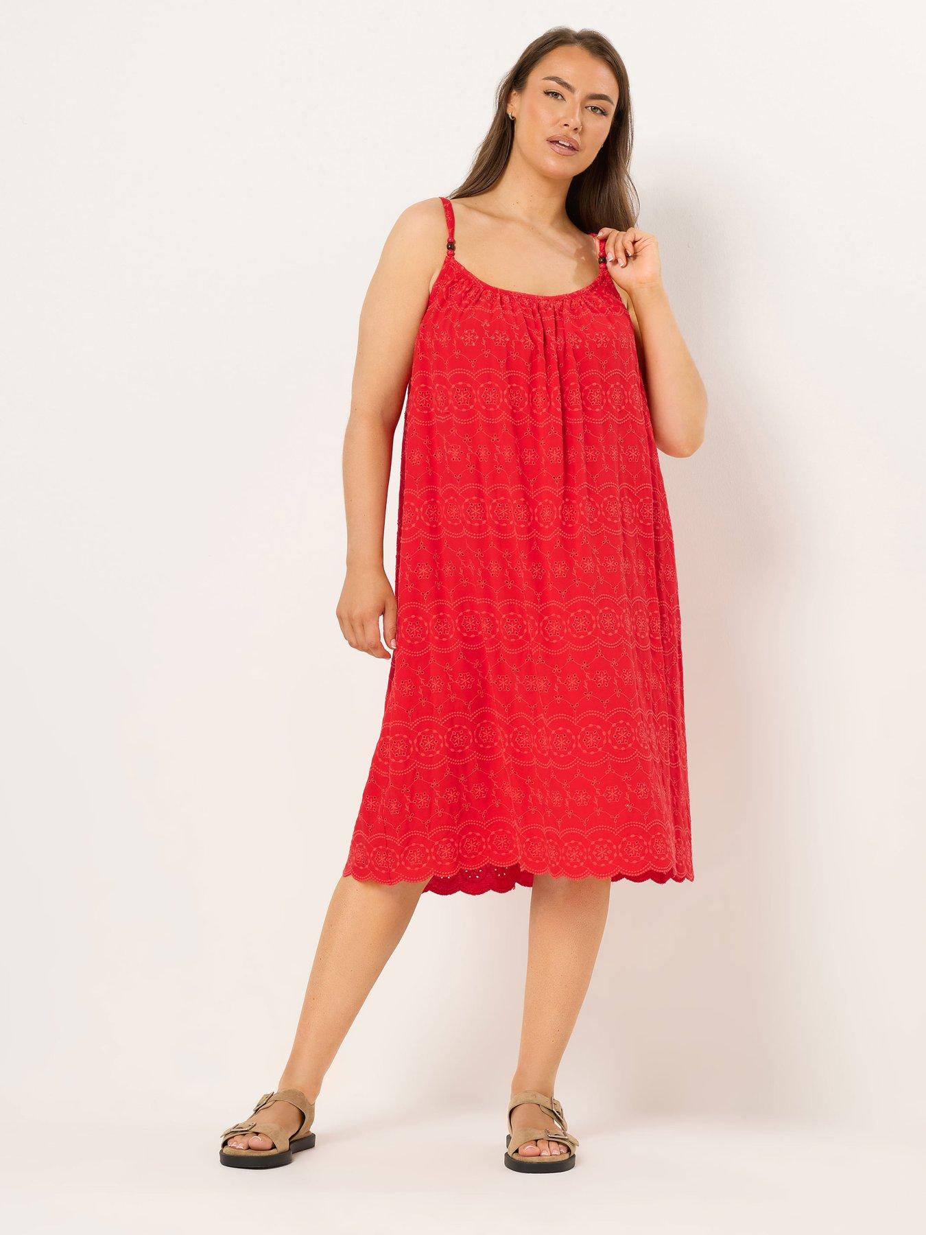 Yours Curve Broderie Beach Dress - Red