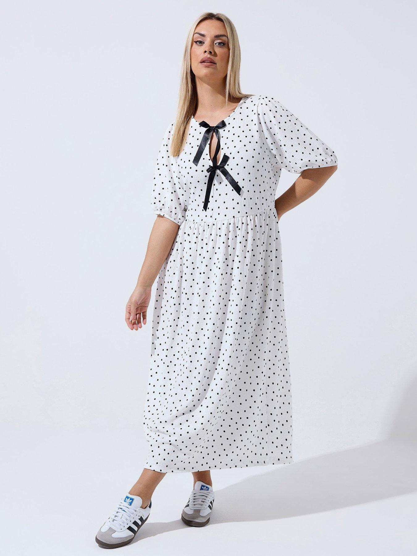 Image 1 of 5 of Yours Curve Polka Dot Bow Dress