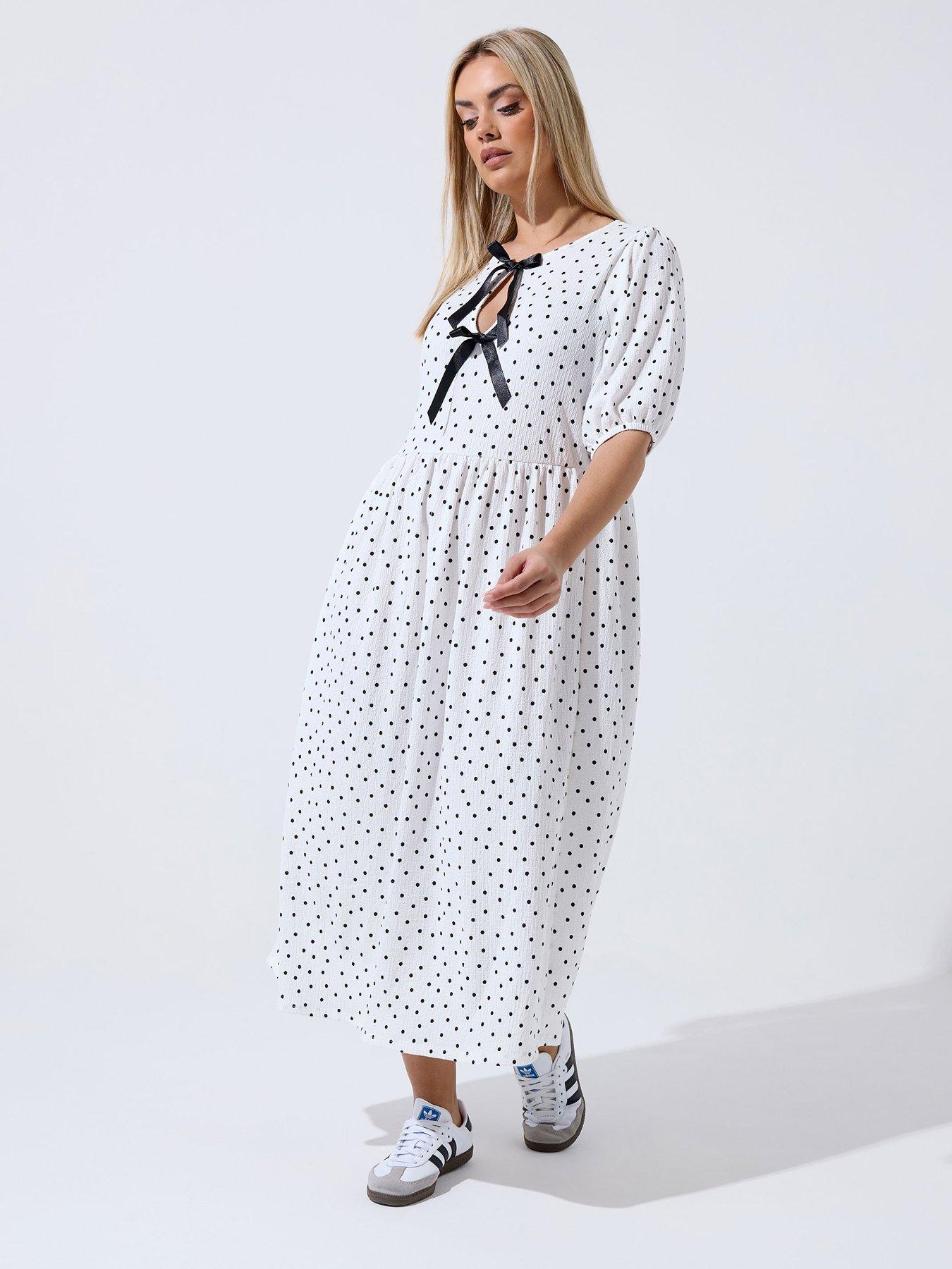 Image 3 of 5 of Yours Curve Polka Dot Bow Dress