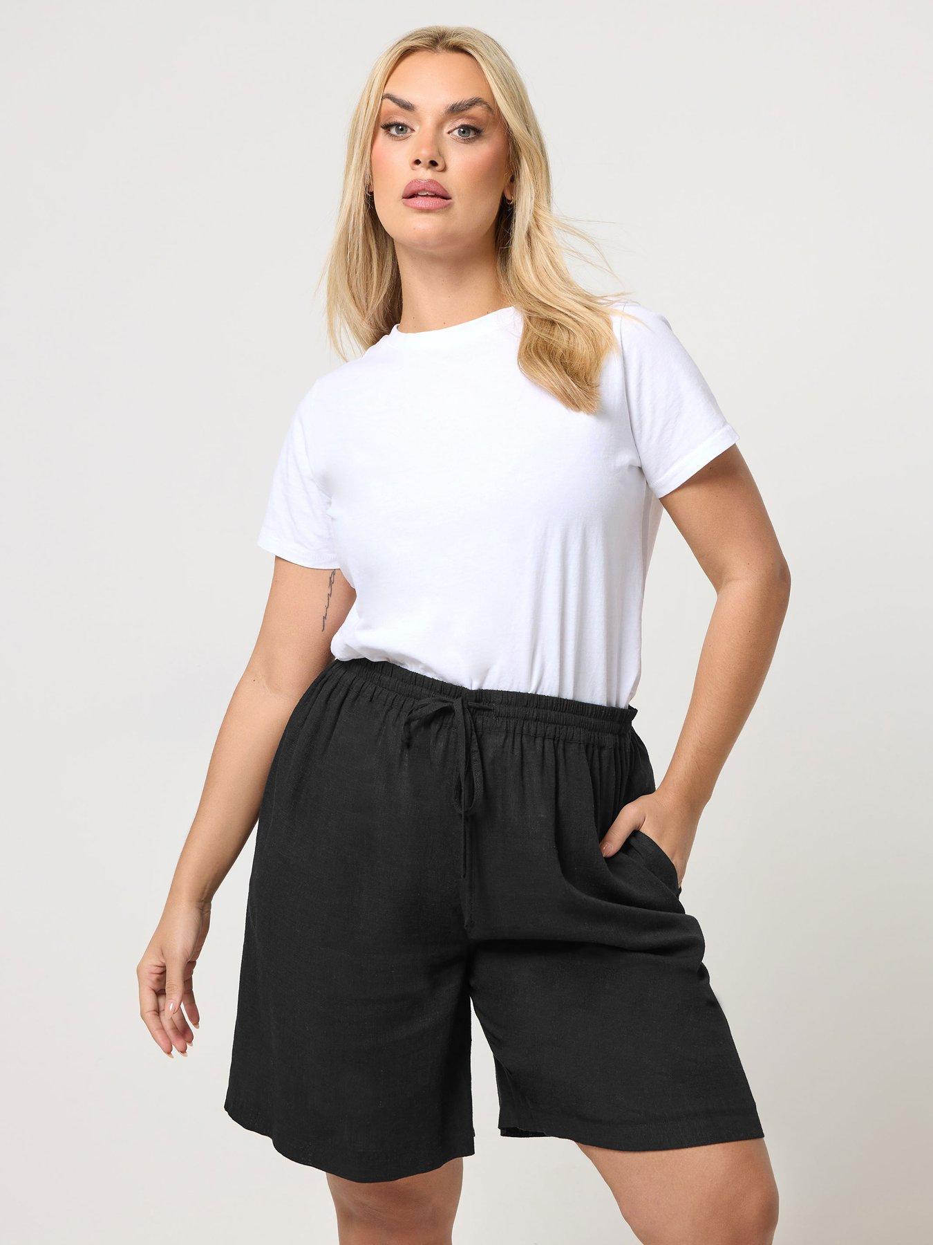 Yours Curve Linen Shorts - Black