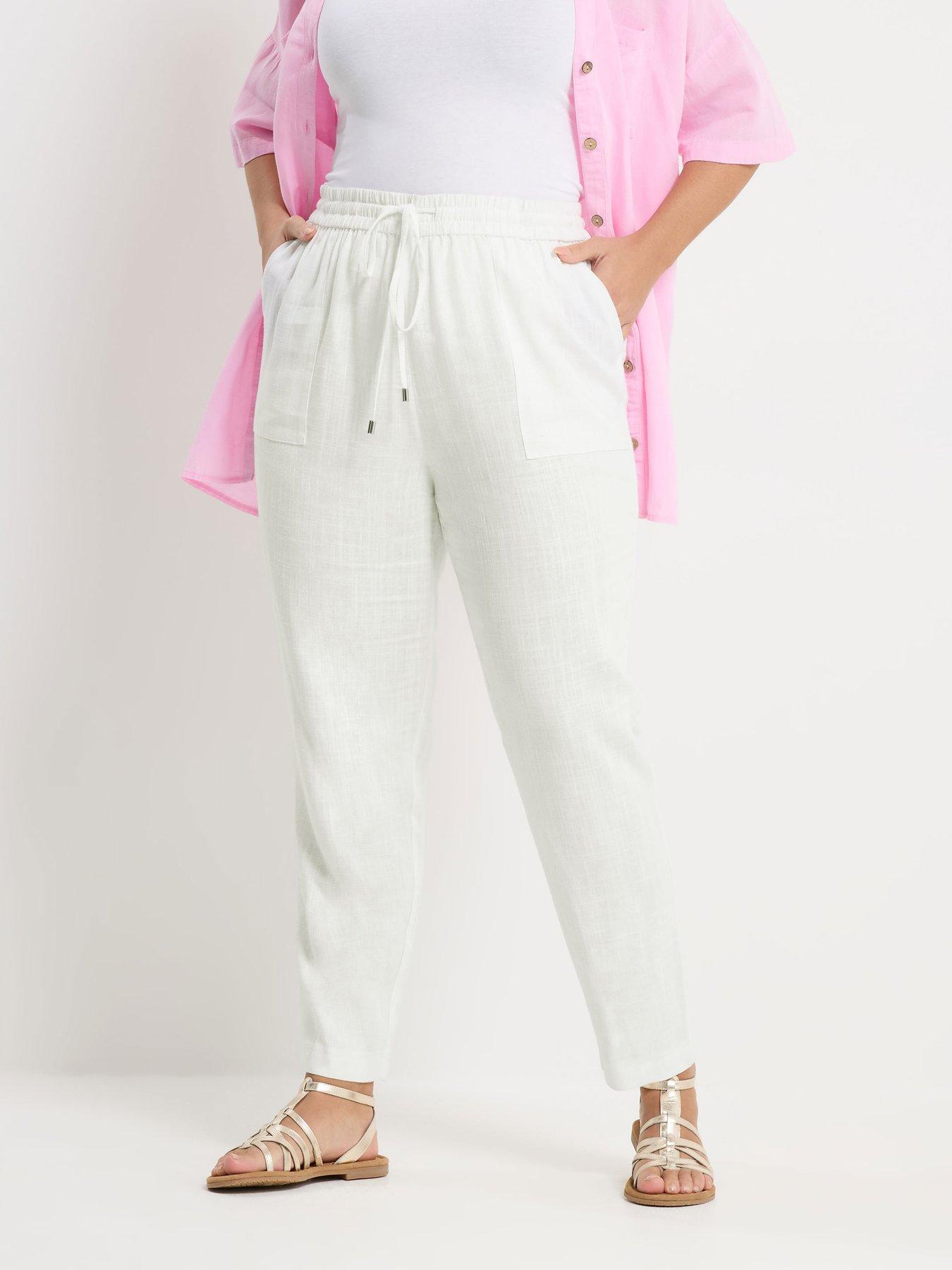 Yours Curve Tapered Linen Jogger - White