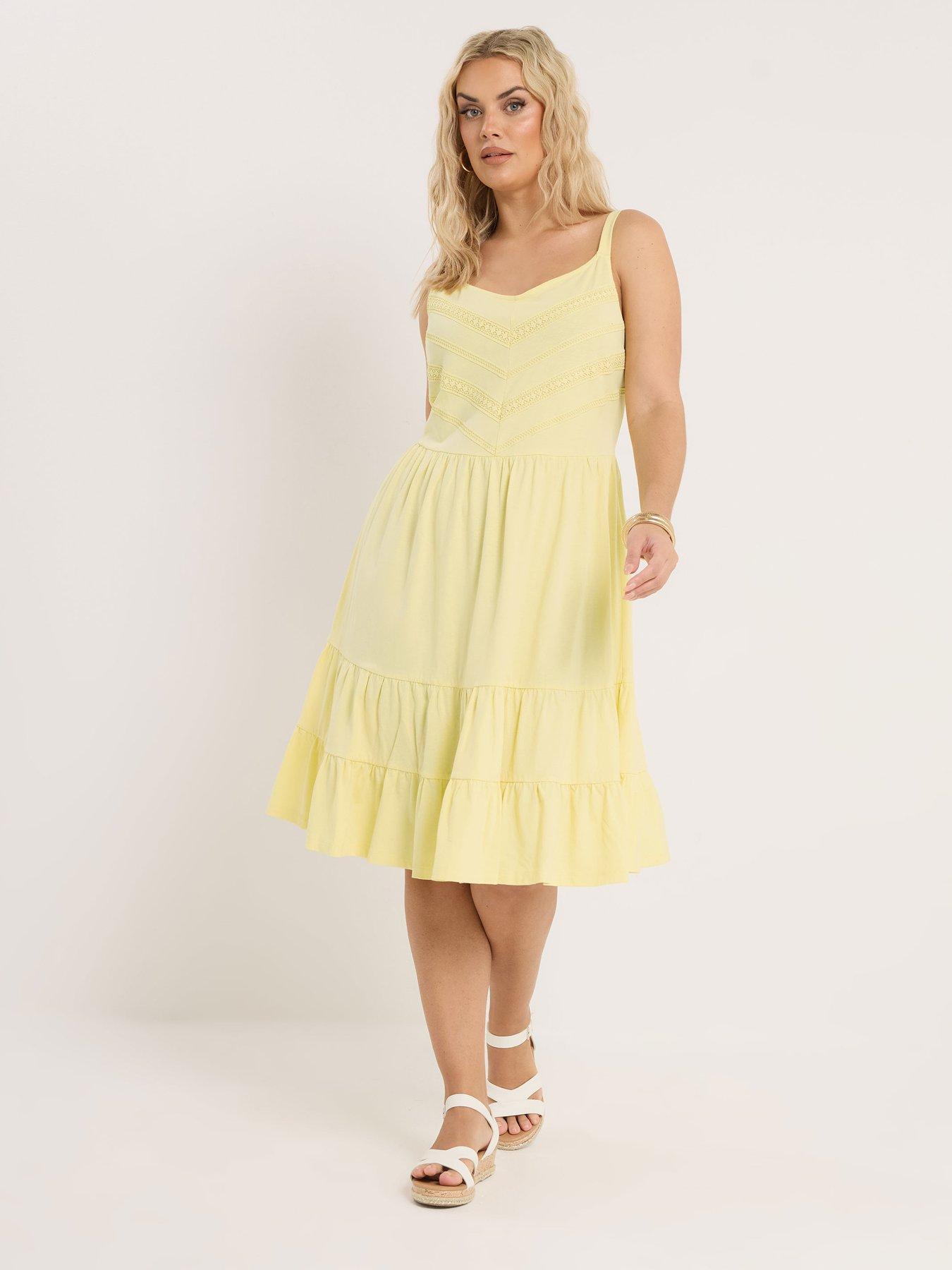 Yours Curve Lace Jersey knee Length Beach Dress - Yellow