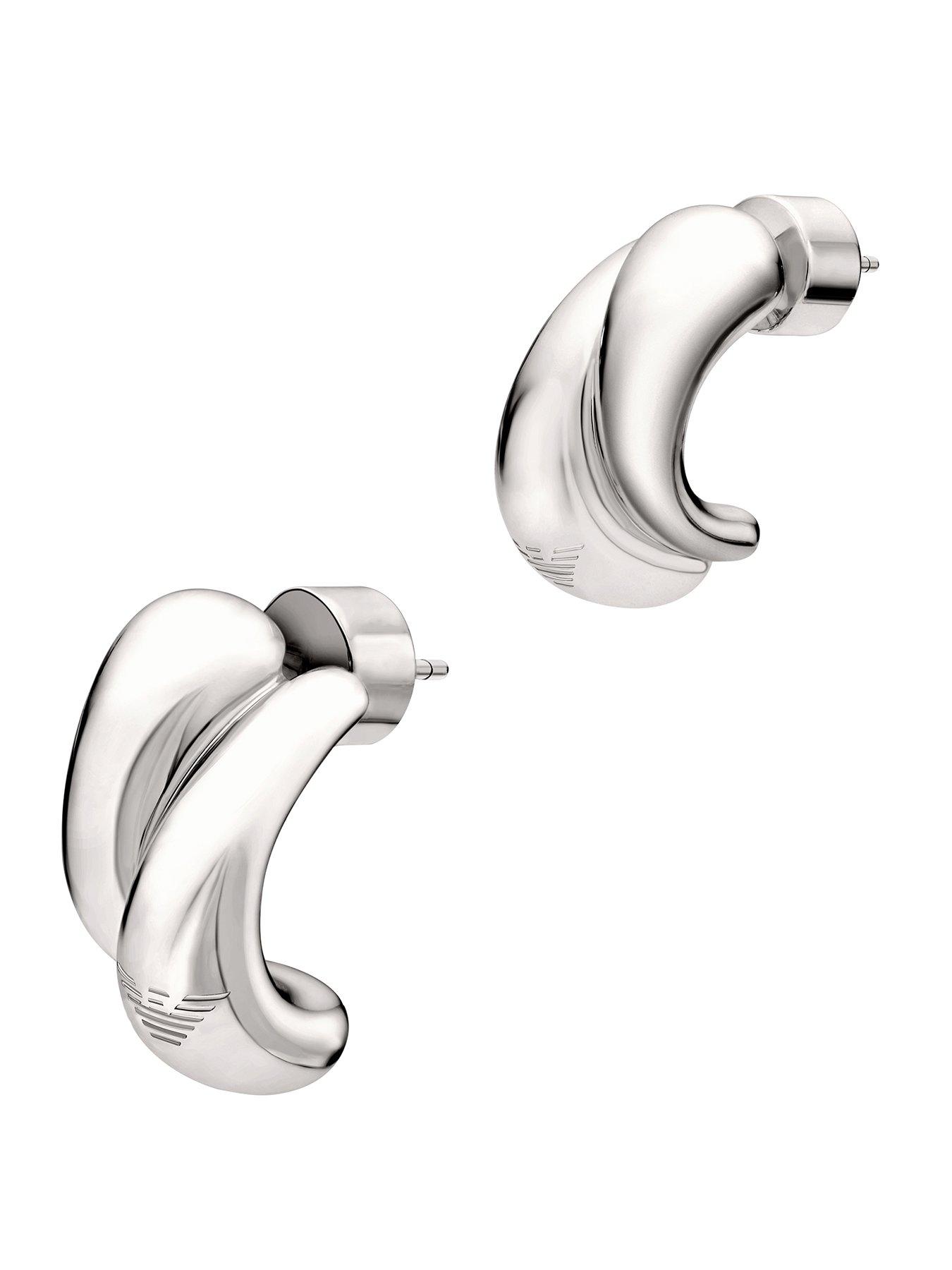 Emporio Armani Womens Silver-Tone Brass Hoop Earrings, EGS3342040