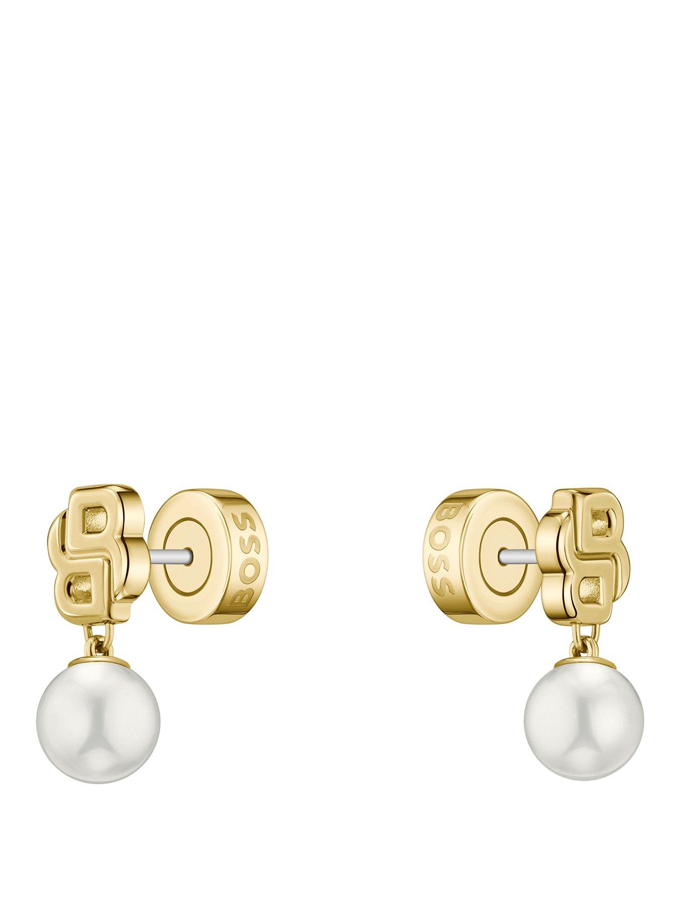 BOSS Ladies Double B Mirelle Gold IP and Pearl Earrings
