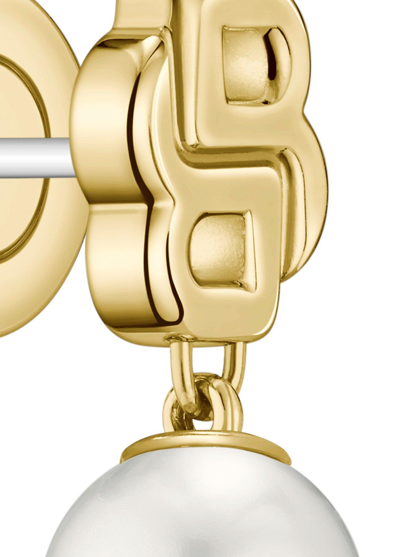 Image 2 of 7 of BOSS Ladies Double B Mirelle Gold IP and Pearl Earrings