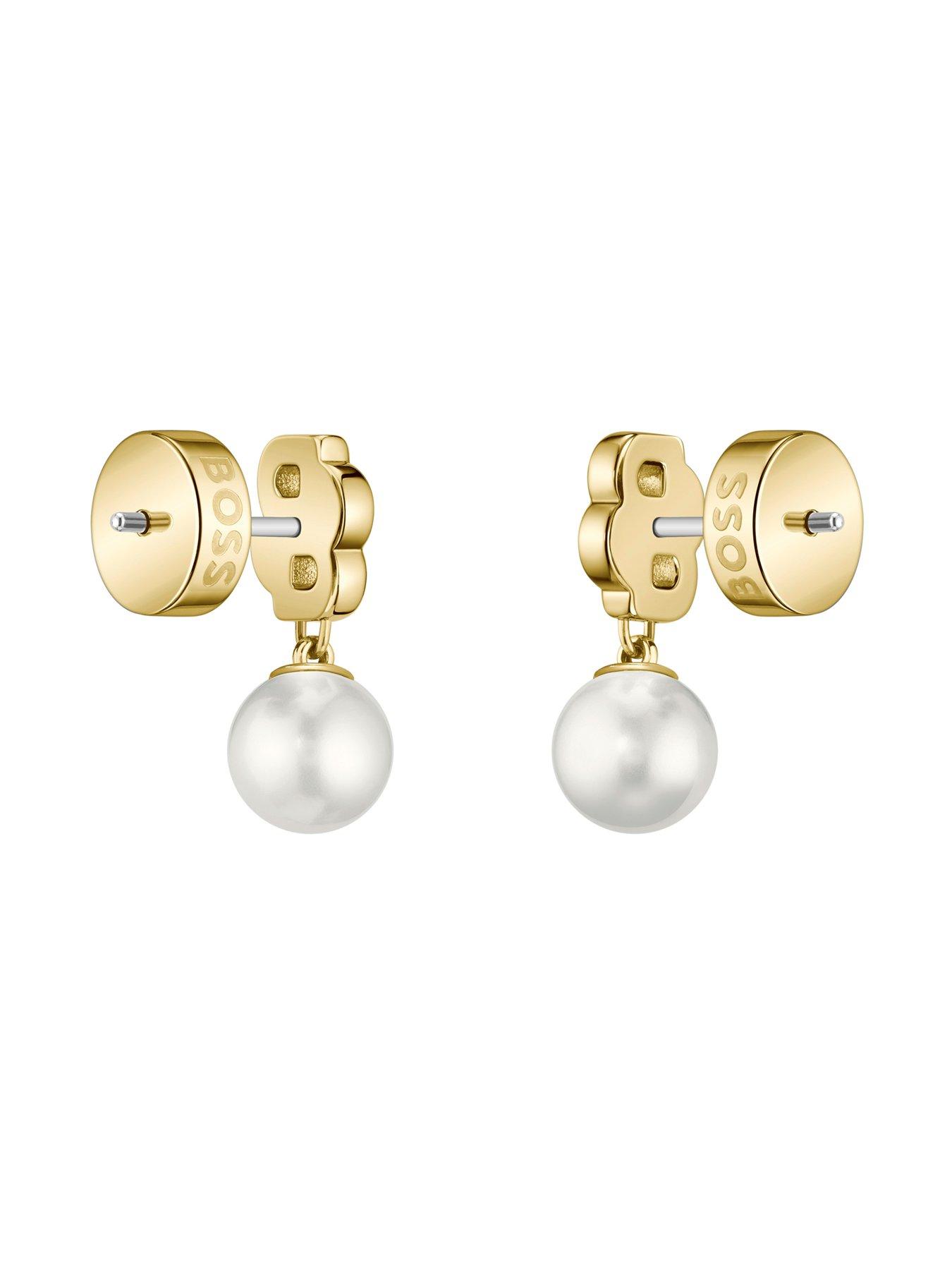 Image 3 of 7 of BOSS Ladies Double B Mirelle Gold IP and Pearl Earrings