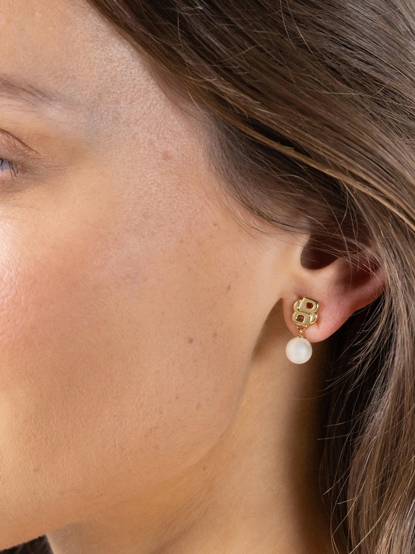 Image 4 of 7 of BOSS Ladies Double B Mirelle Gold IP and Pearl Earrings