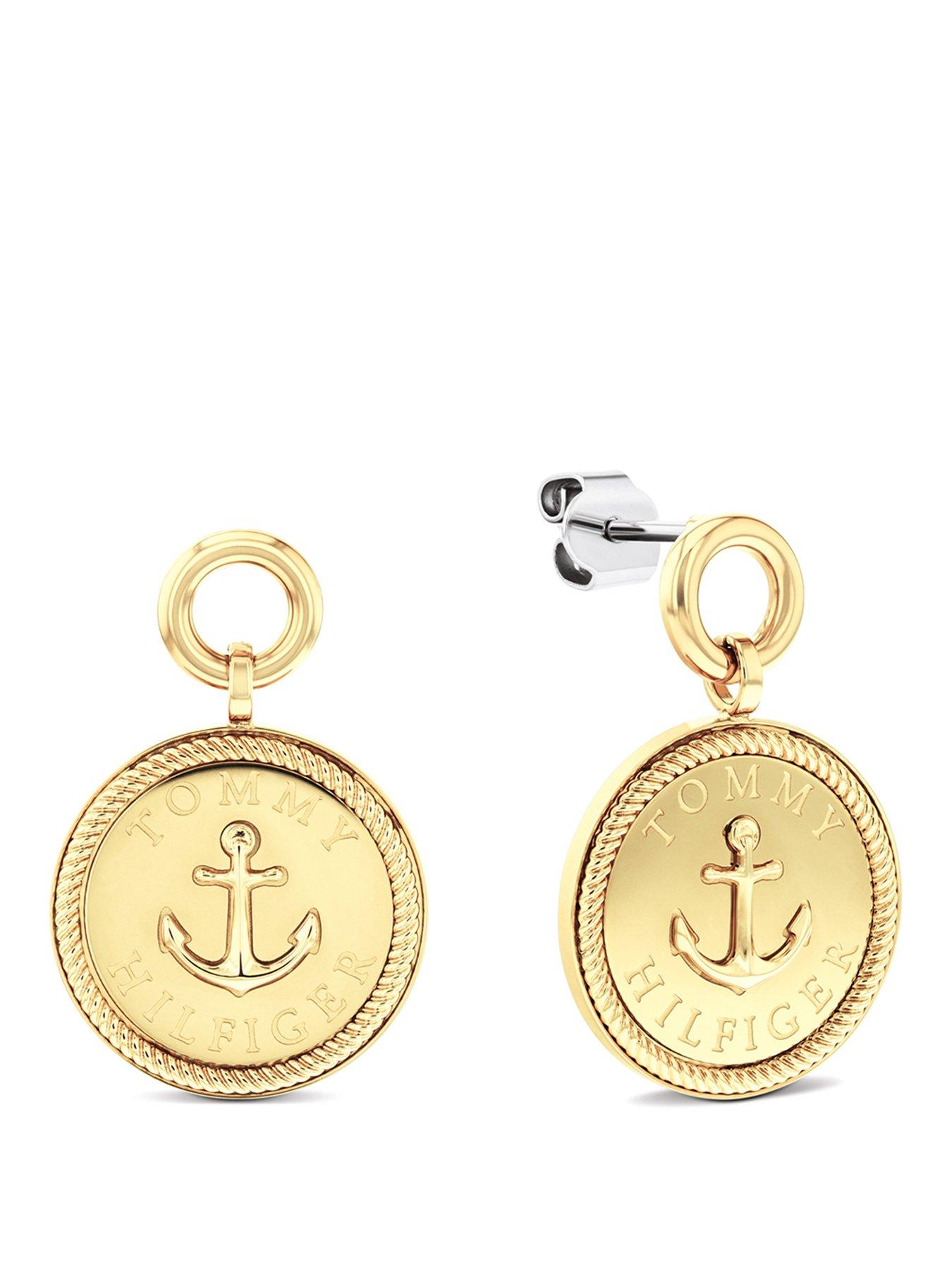 Image 1 of 3 of Tommy Hilfiger Womens Nautical Charm Gold Plated Earrings