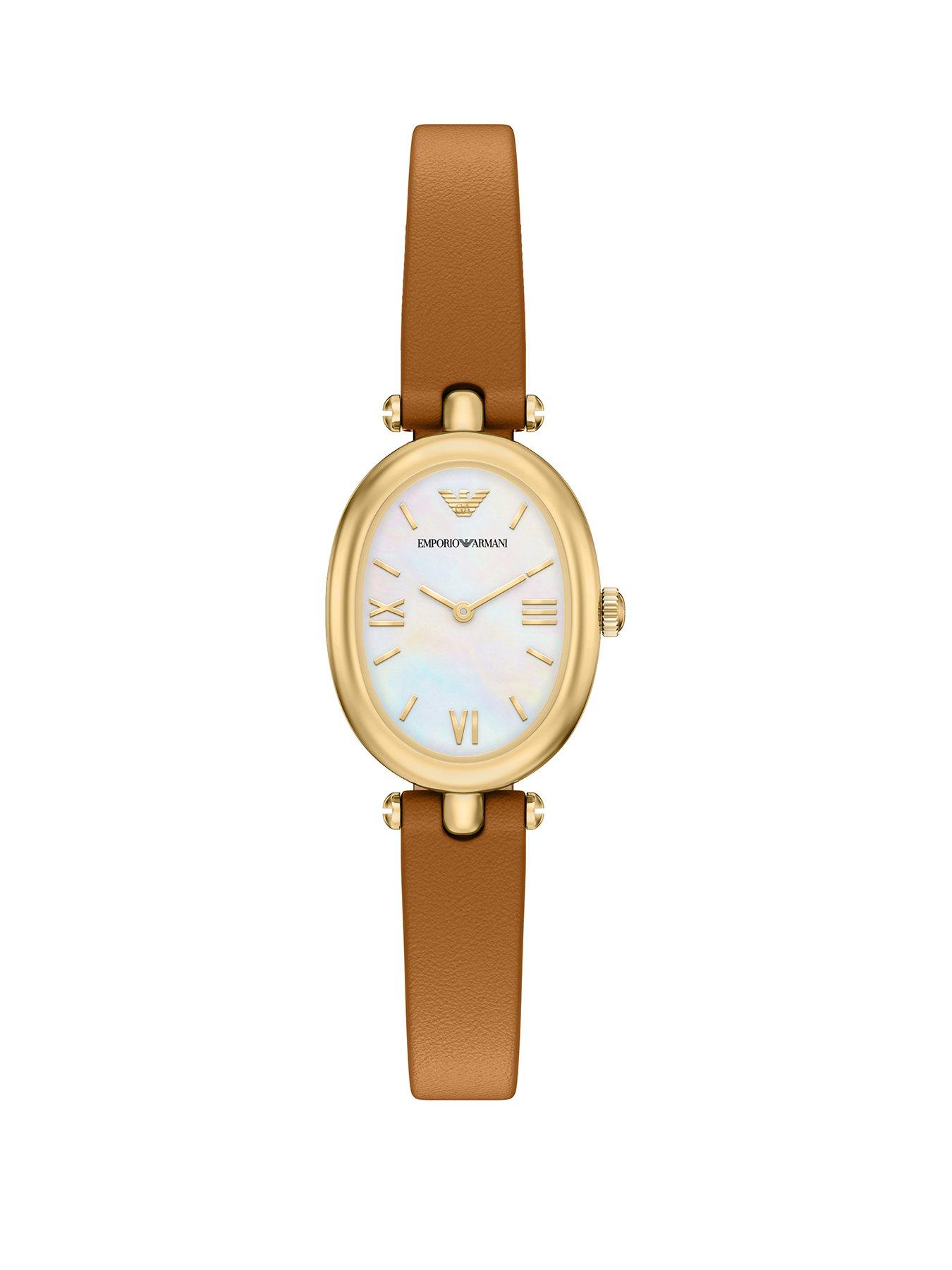 Emporio Armani Womens Sinfonia Two-Hand Brown Leather Watch, AR11780