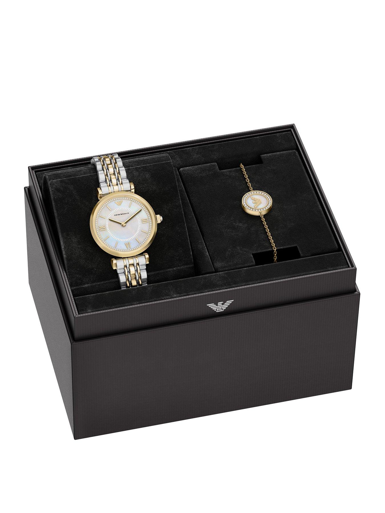 Emporio Armani Womens Two-Hand Two-Tone Stainless Steel Watch and Bracelet Set, AR80086SET