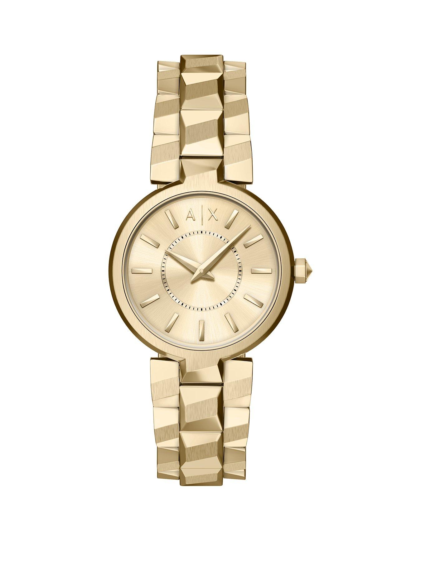 Armani Exchange Audora Womens Two-Hand Gold-Tone Stainless Steel Watch, AX4407