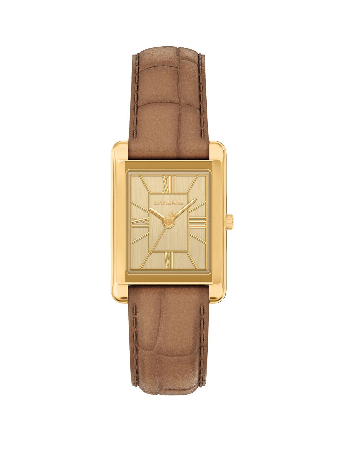Michael Kors Womens Essex Three-Hand Brown Leather Watch, MK7584