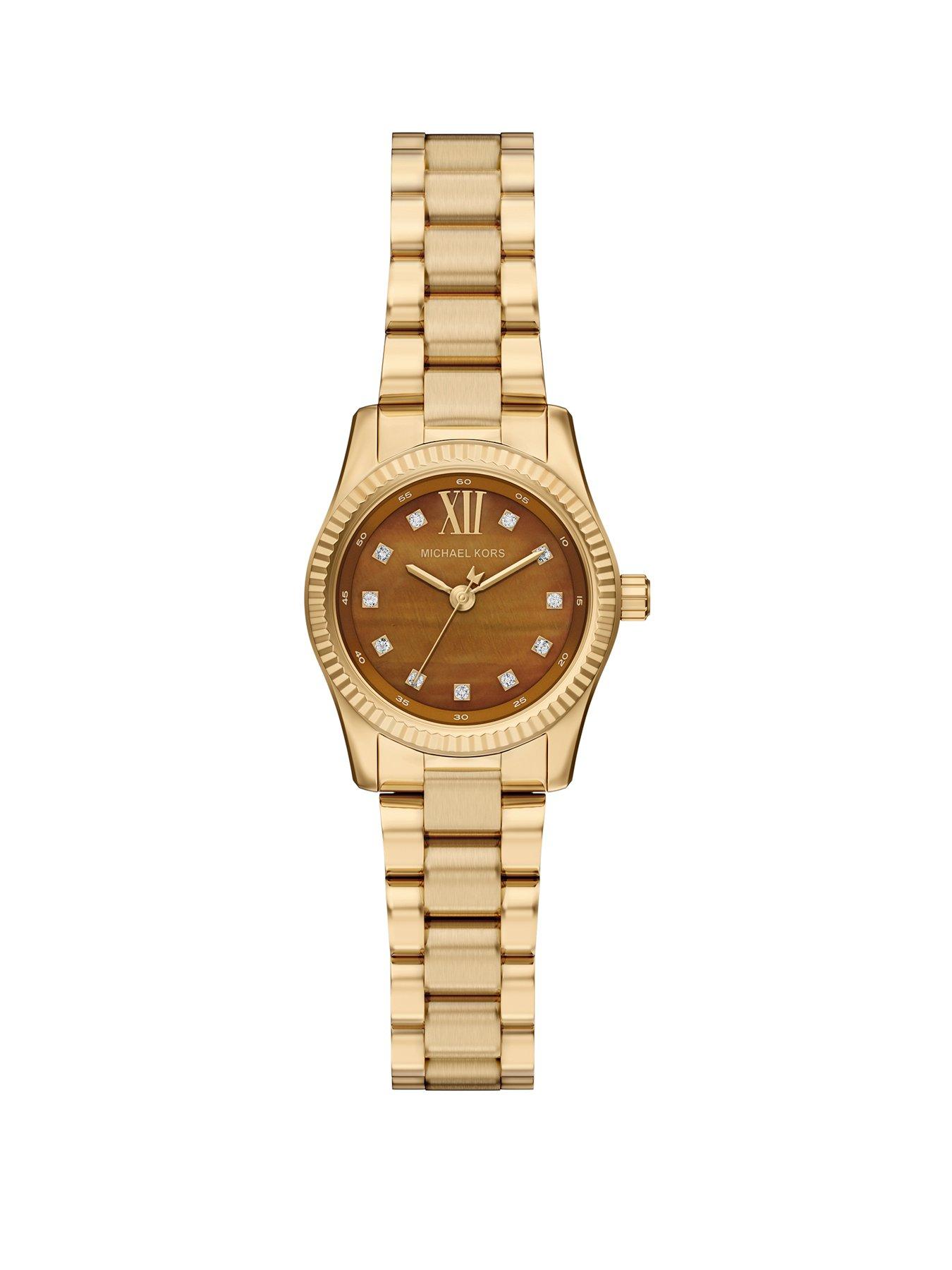Image 1 of 7 of Michael Kors Womens Lexington Three-Hand Gold-Tone Stainless Steel Watch, MK7578