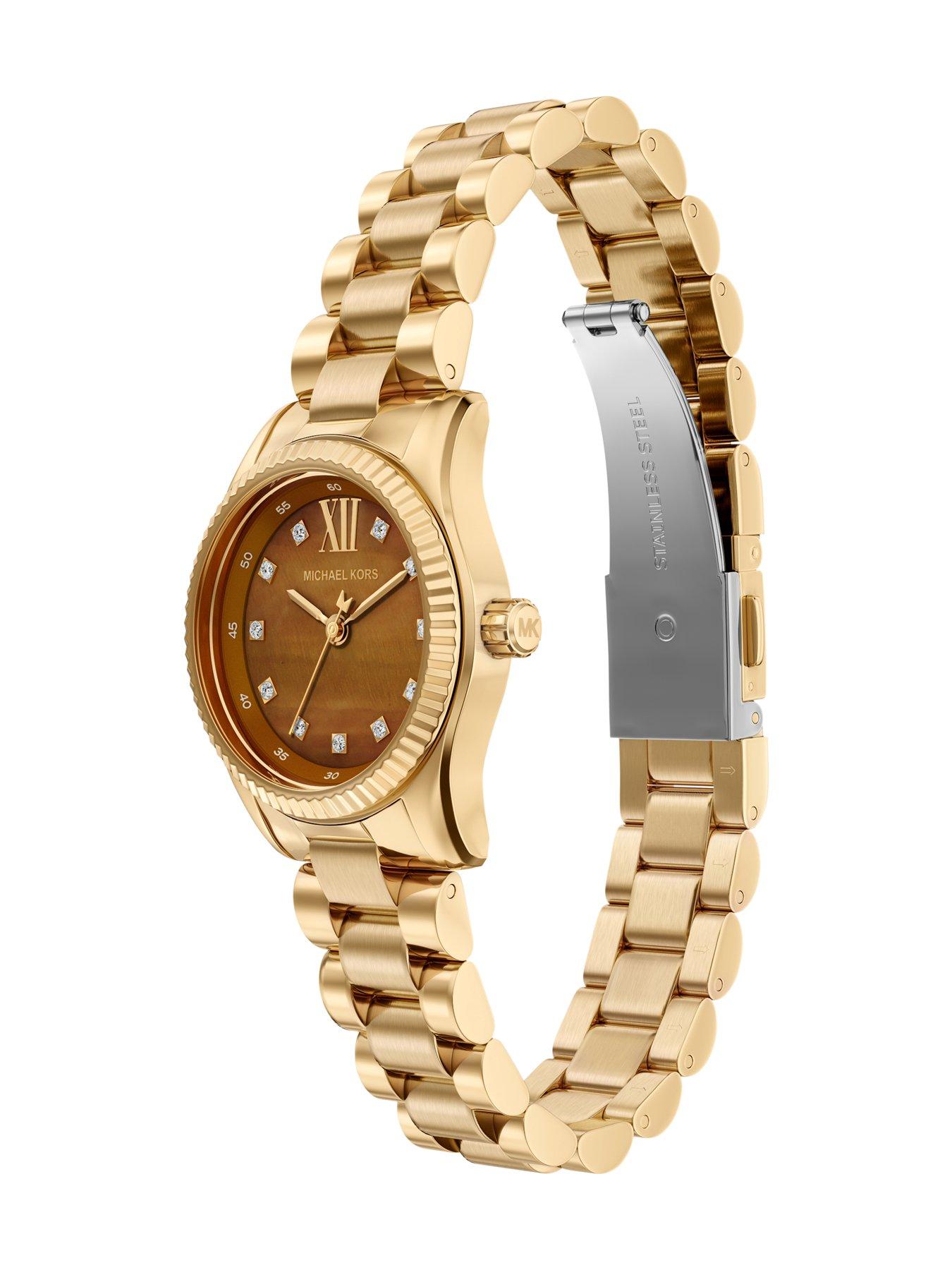 Image 4 of 7 of Michael Kors Womens Lexington Three-Hand Gold-Tone Stainless Steel Watch, MK7578